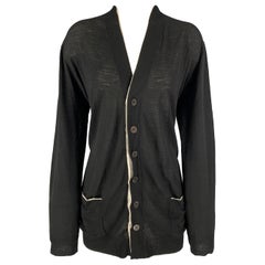 ANN DEMEULEMEESTER Größe 8 Schwarz Weiß Wolle Contrast Stitch Cardigan