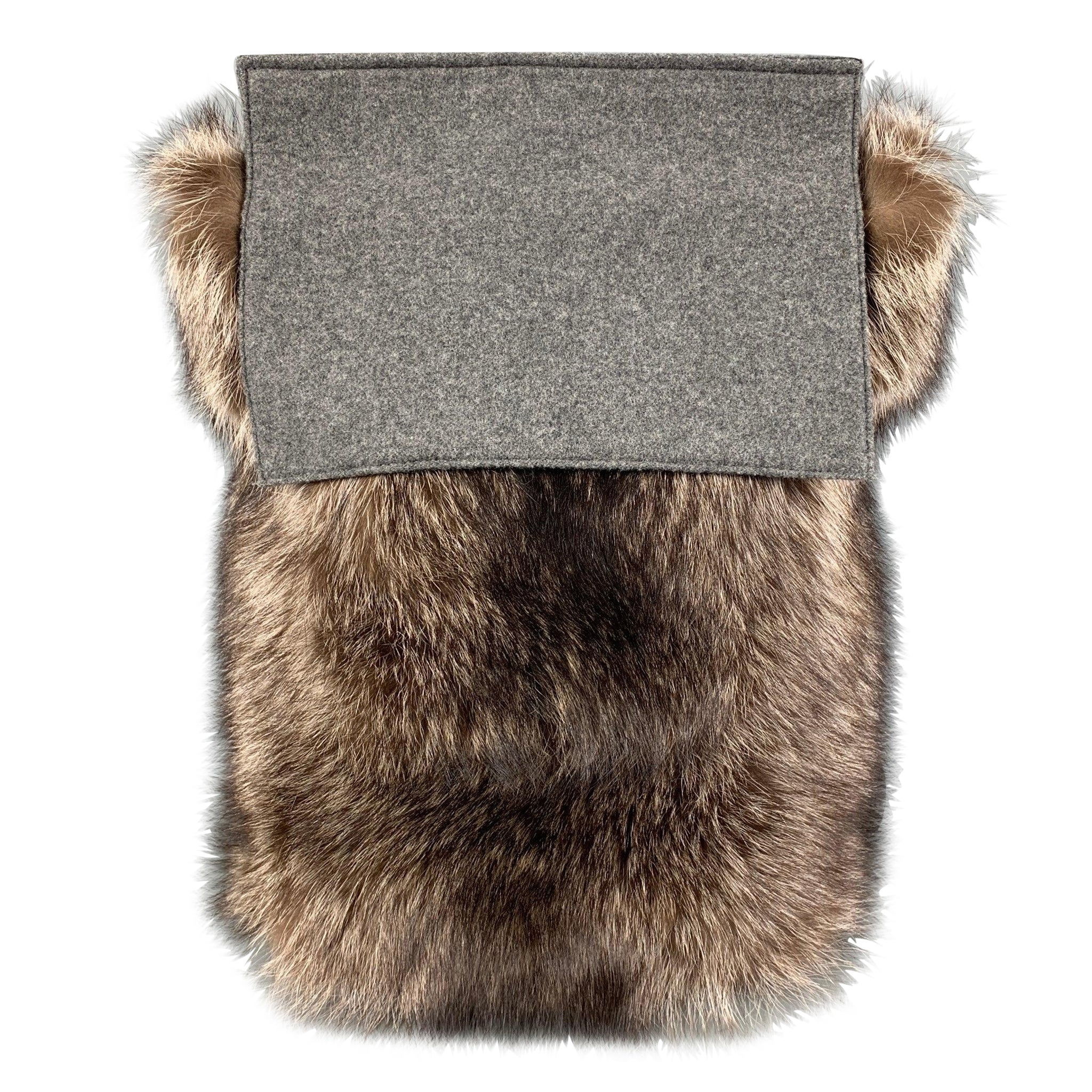 BRUNELLO CUCINELLI Brown Grey Fox Fur Monili Backpack For Sale