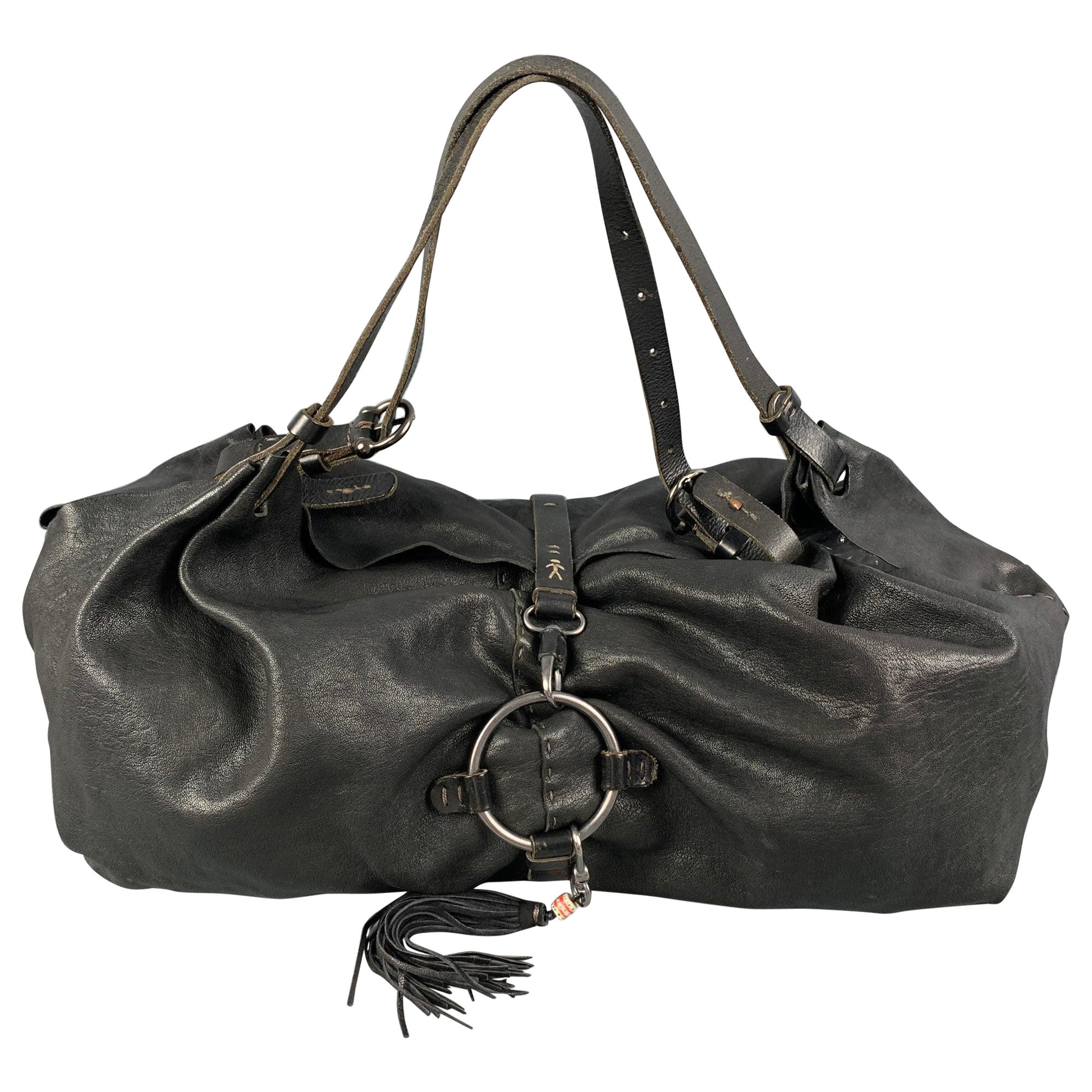 HENRY BEGUELIN Black Distressed Leather Top Handle Bag For Sale