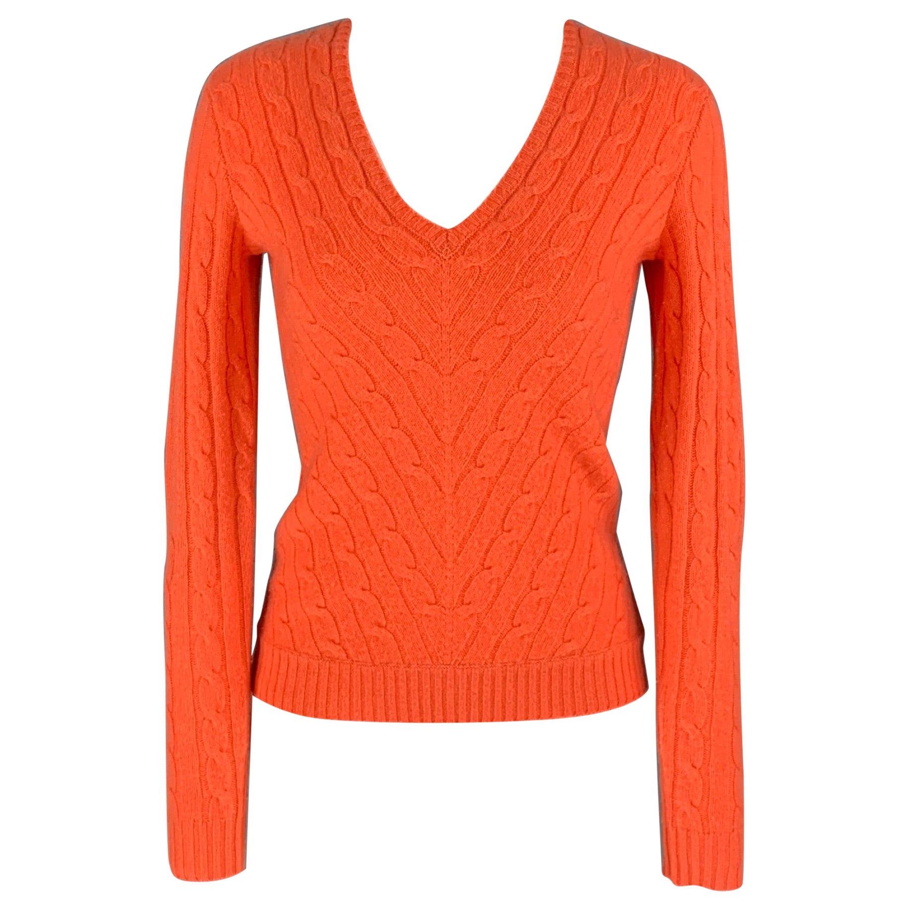 RALPH LAUREN Black Label Size S Orange Cable Knit Cashmere Pullover