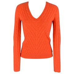 RALPH LAUREN Black Label Size S Orange Cable Knit Cashmere Pullover