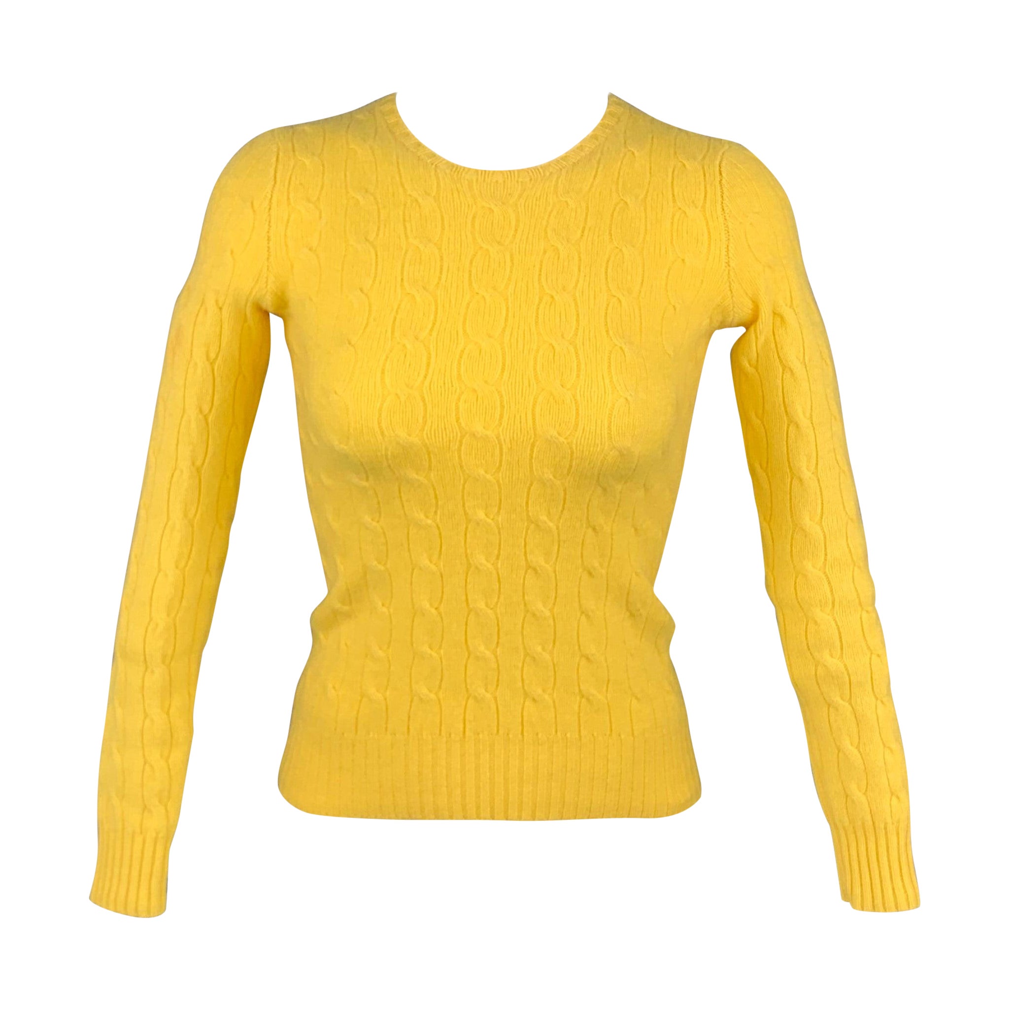 RALPH LAUREN Black Label Size S Yellow Cashmere Cable Knit Sweater For Sale