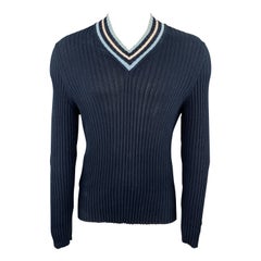 JOHN BARTLETT Size XL Navy Knitted Cotton V-Neck Pullover