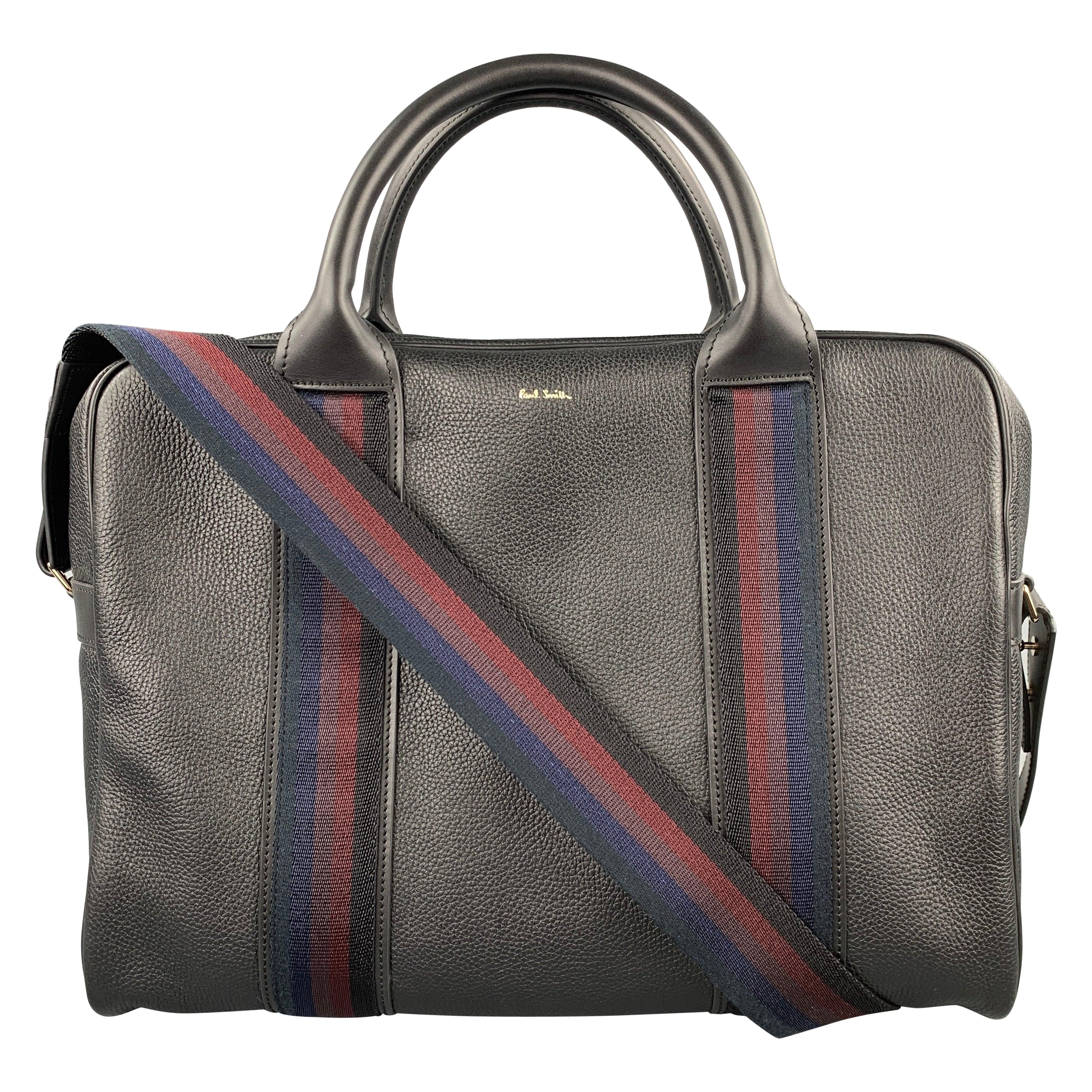 PAUL SMITH Black Pebble Grain Leather Briefcase Bag For Sale