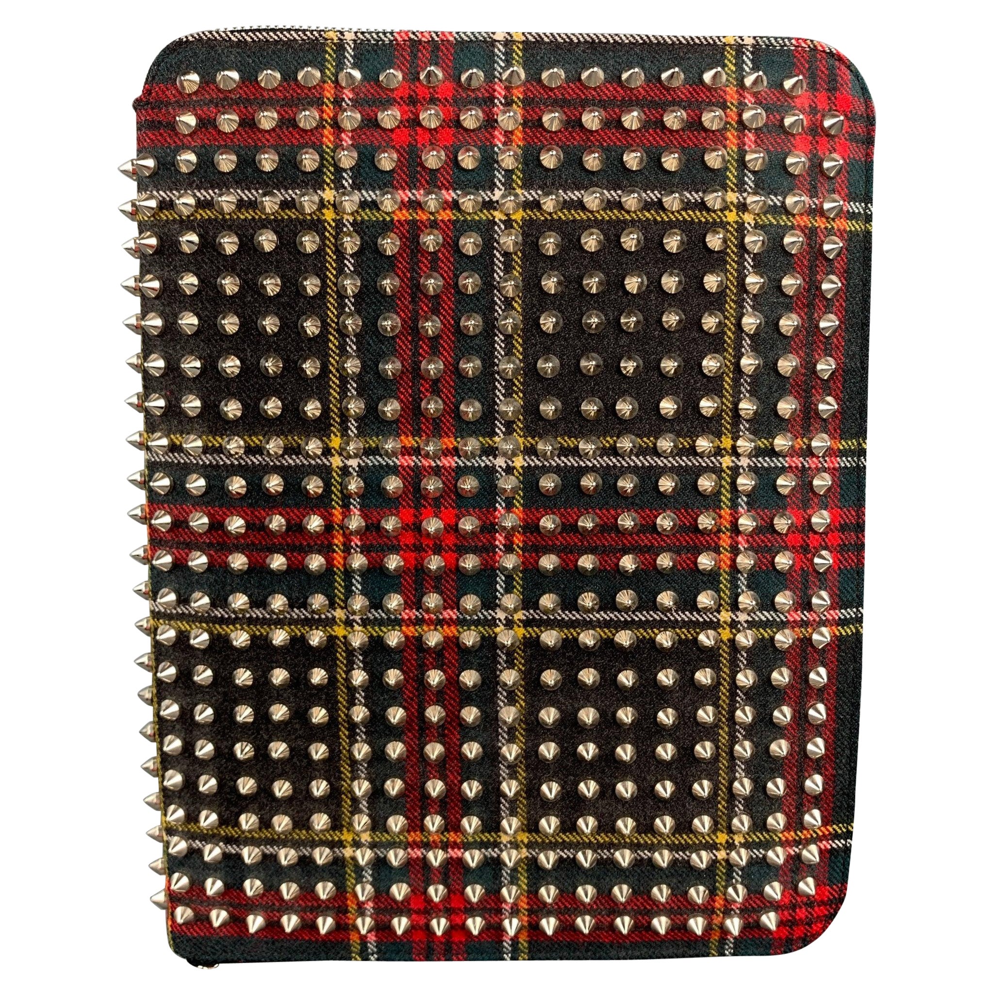 CHRISTIAN LOUBOUTIN Black & Red Plaid Canvas Spike iPad Case For Sale