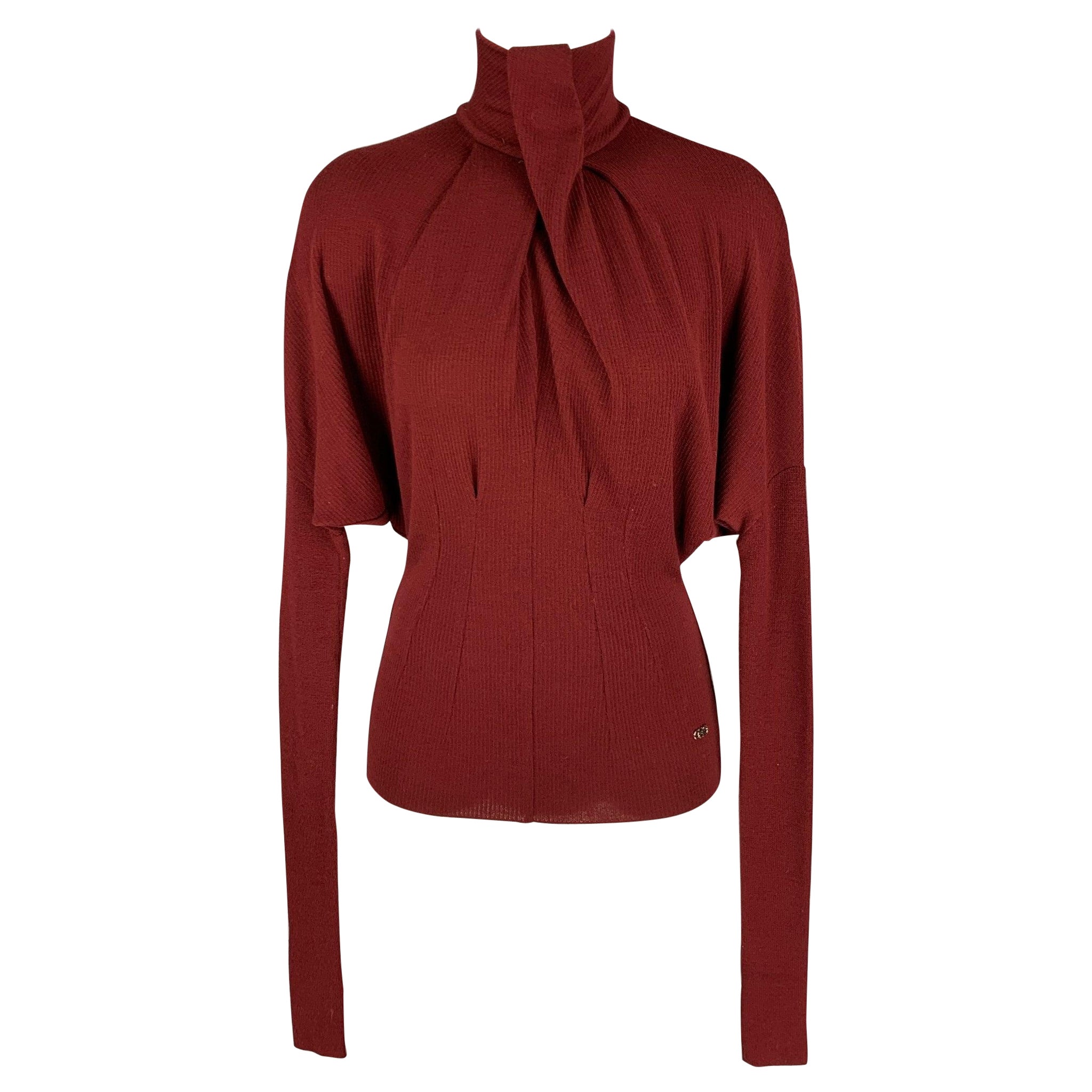 SALVATORE FERRAGAMO Size XS Burgundy Virgin Wool Ribbed Pullover For Sale