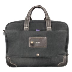 Used PAUL SMITH Contrast Stitch Black Canvas Leather Trim Work Bag