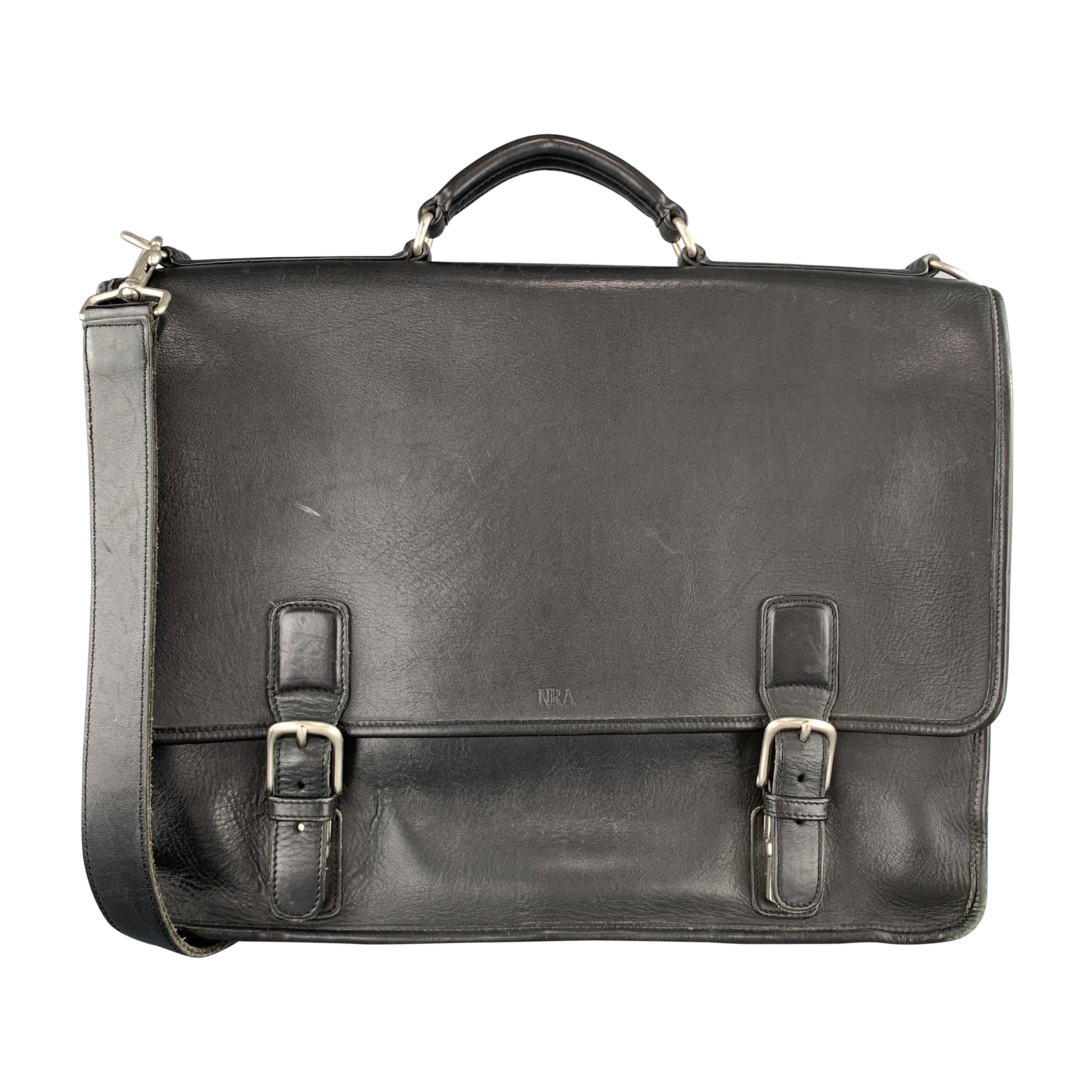 COACH Black Leather Shoulder Strap Double Closure Briefcase For Sale