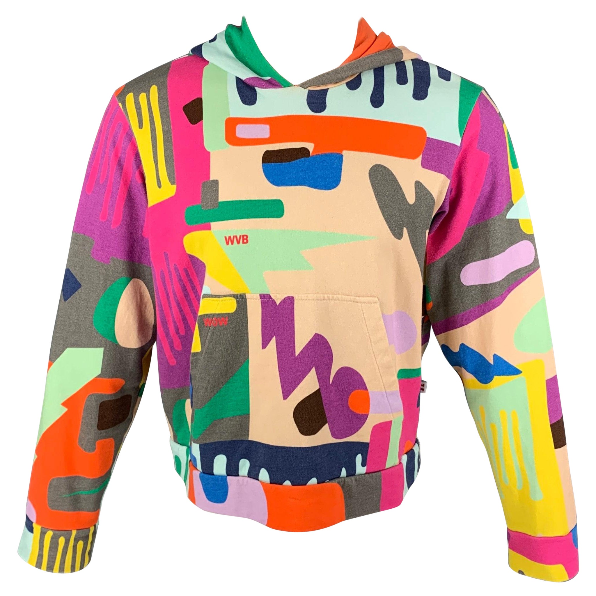 WALTER VAN BEIRENDONCK AW19 Size M Multi-Color Print Cotton Hooded Sweatshirt For Sale
