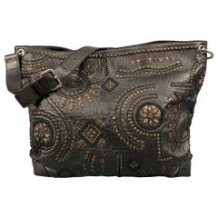 OSCAR DE LA RENTA Black Gold Studded Leather Handbag
