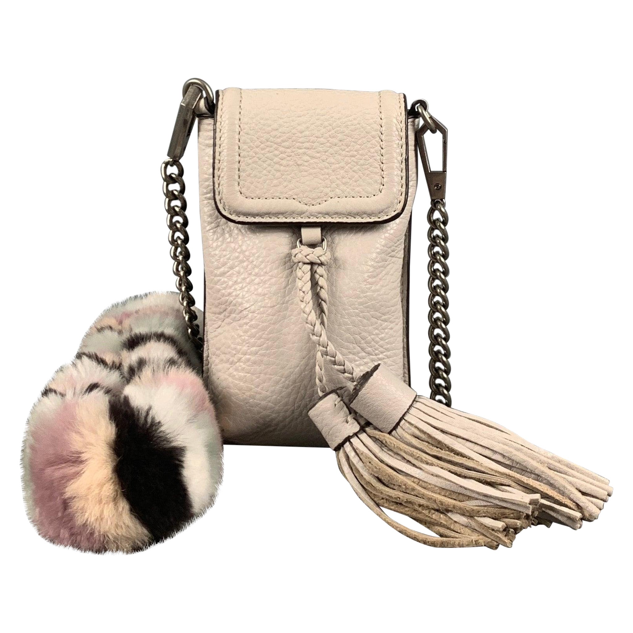 REBECCA MINKOFF Grey Rabbit Fur Leather Cross Body Handbag