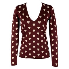BURBERRY PRORSUM Größe S Brown Silk Blend Print V-Neck Sweater