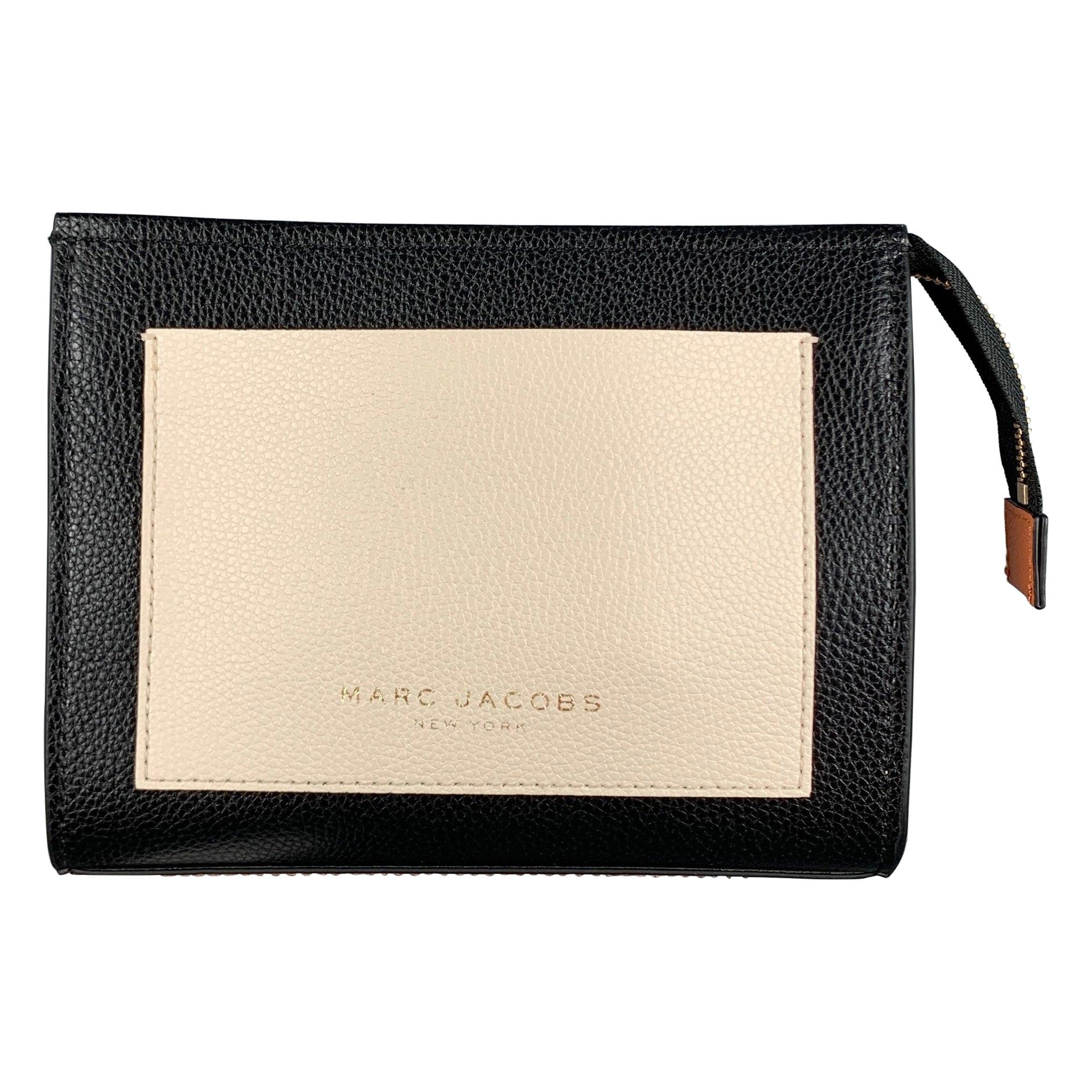 MARC JACOBS Black Tan Color Block Leather Clutch For Sale