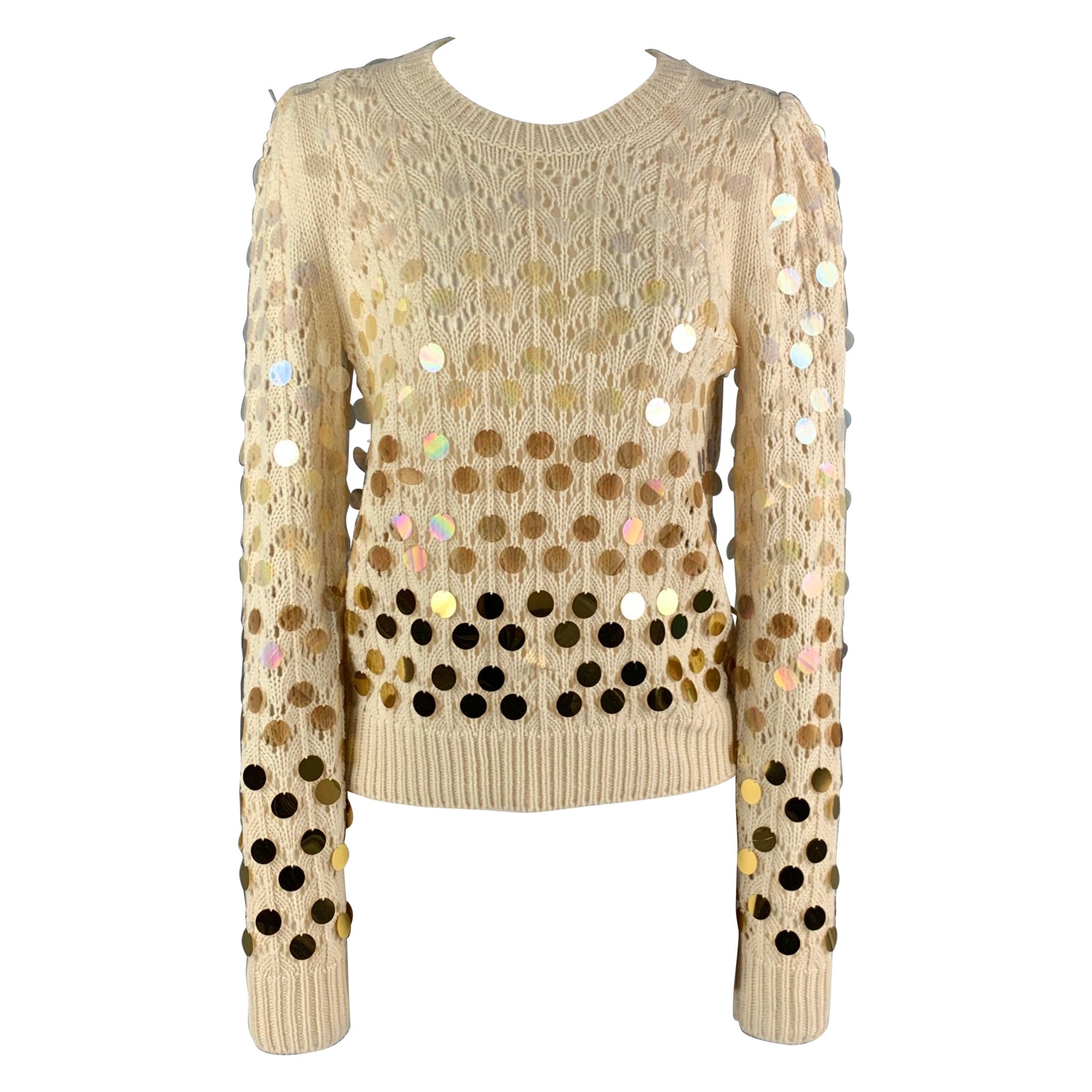 MARC JACOBS Size M Cream Gold Wool Cashmere Payettes Sweater For Sale