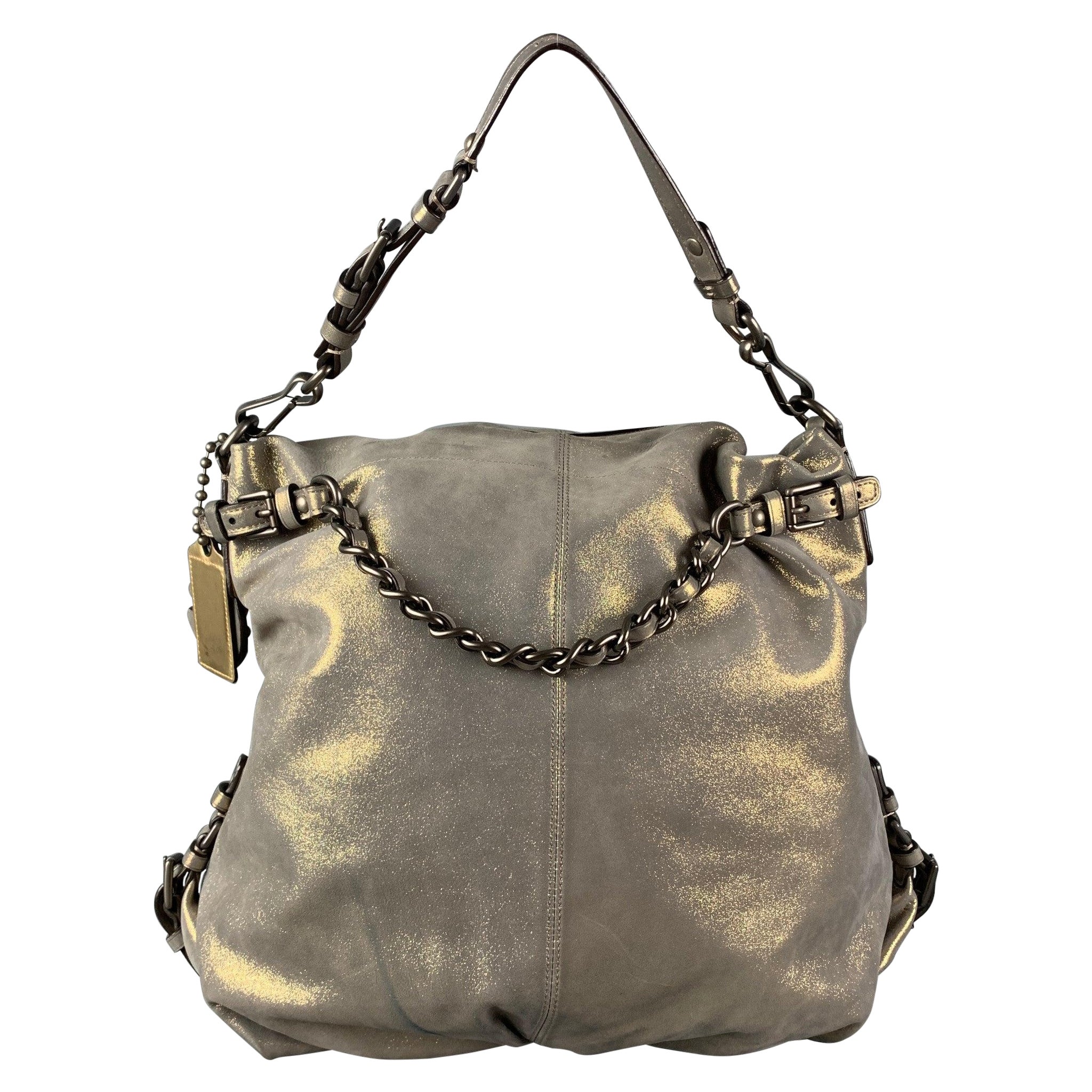 COACH Gray Metallic Leather Shoulder Bag Handbag For Sale