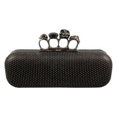 Used ALEXANDER MCQUEEN Black Silver Studded Leather Metal Knuckle Clutch