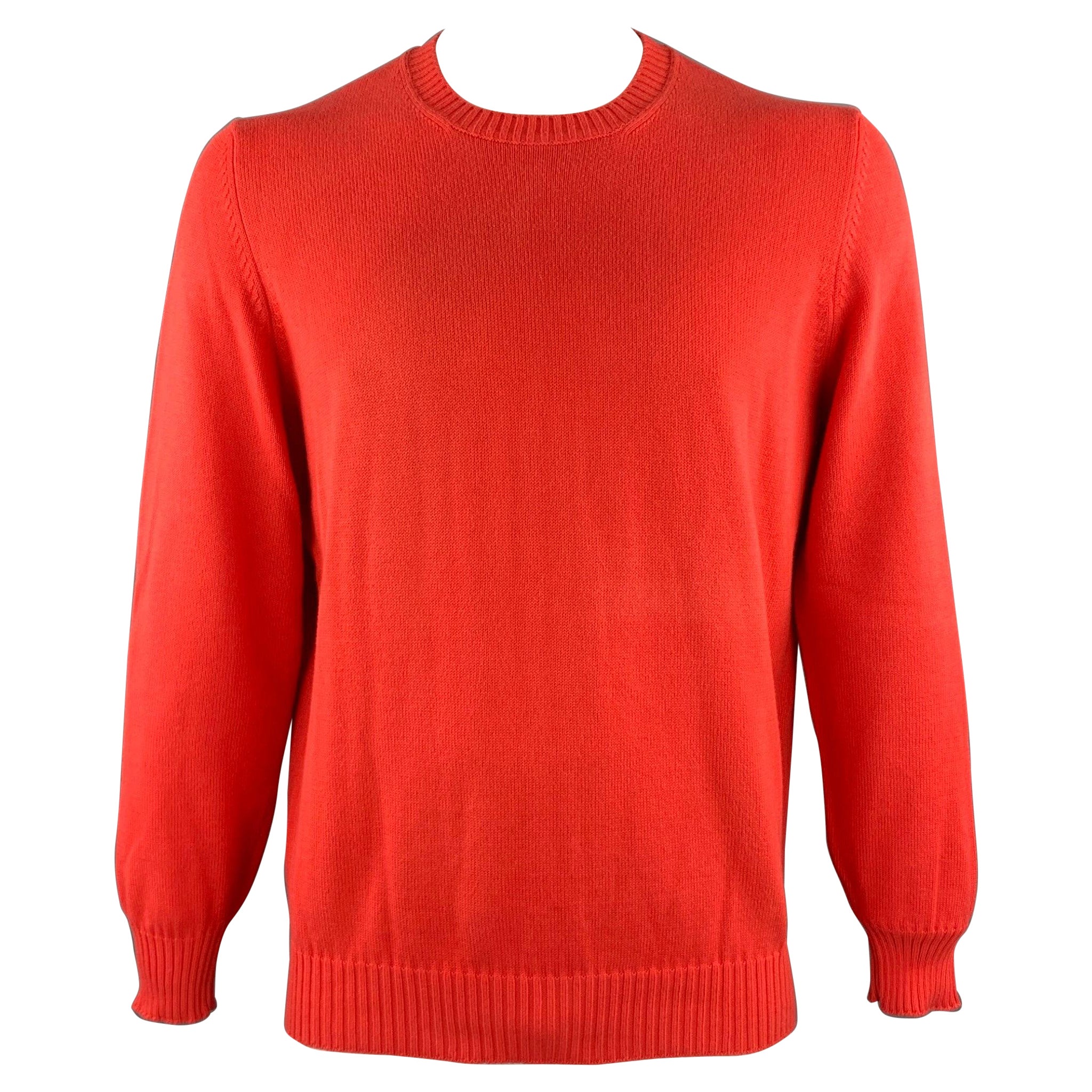 BRUNELLO CUCINELLI Size 44 Orange Knitted Cotton Crew-Neck Pullover For Sale