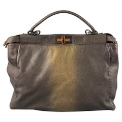 FENDI 2009 Brown Gold Ombre Leather Satchel Large Zucca Peekaboo Bag