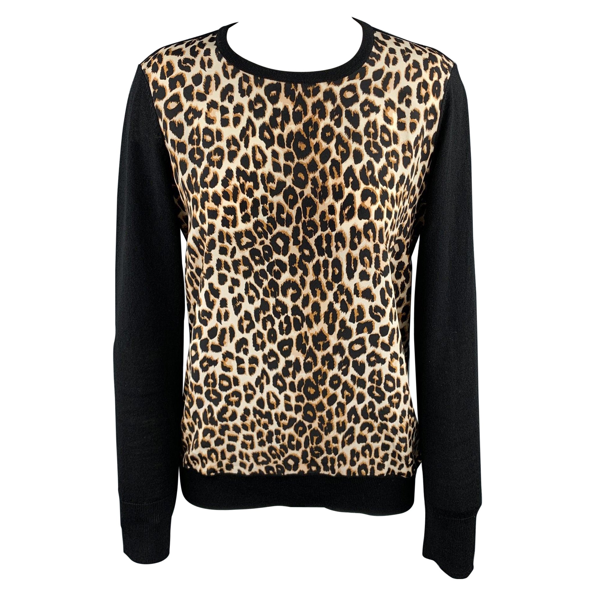 EQUIPMENT Größe M Schwarz & Tan Leopard Wolle / Seide Pullover im Angebot