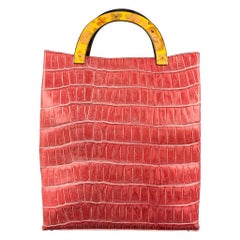 JOHN GALLIANO Pink Yellow Embossed Leather Handbag