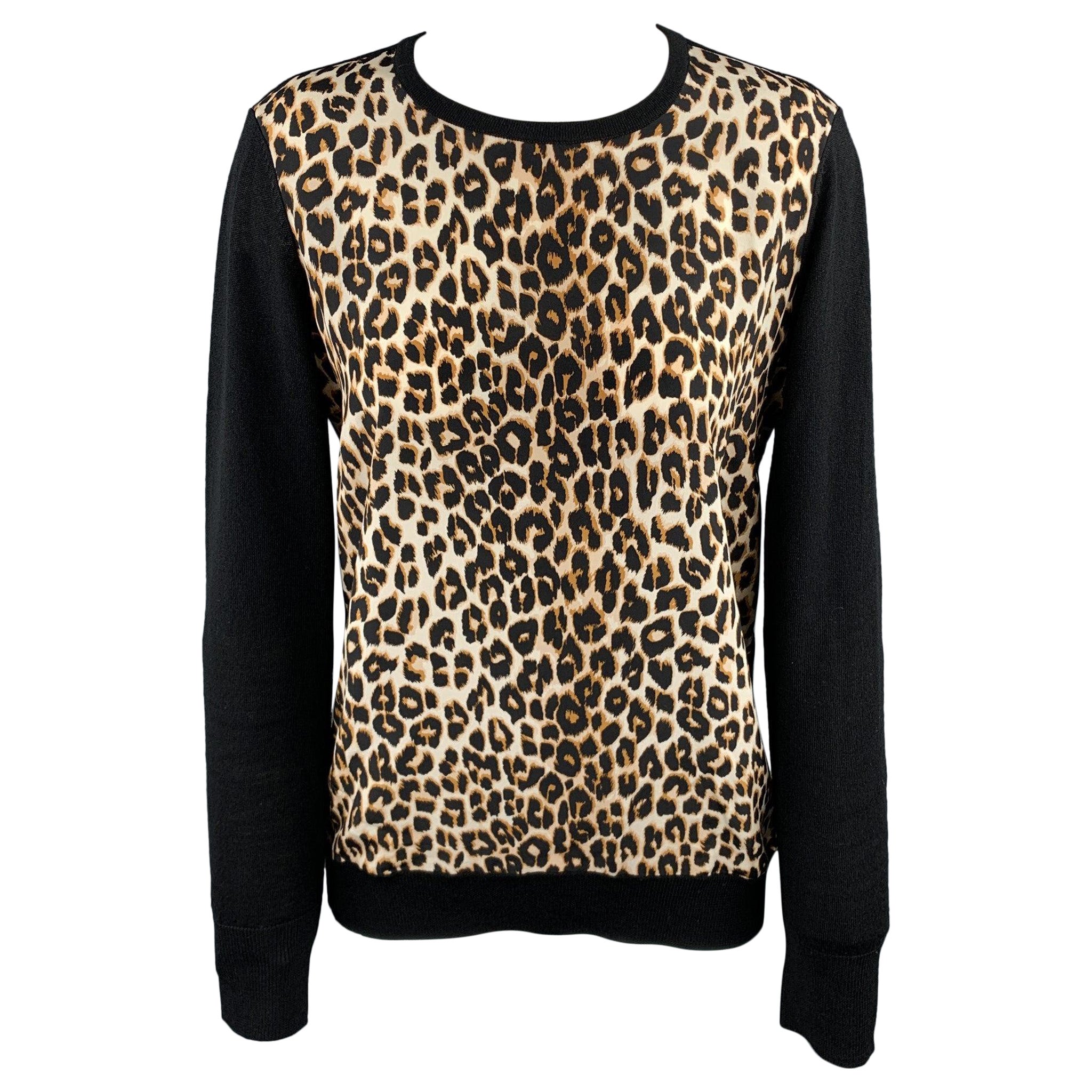 EQUIPMENT Size XS Black & Tan Leopard Wool / Silk Pullover For Sale