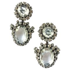 KJL clear and grey paste drop earrings, 1960s 2