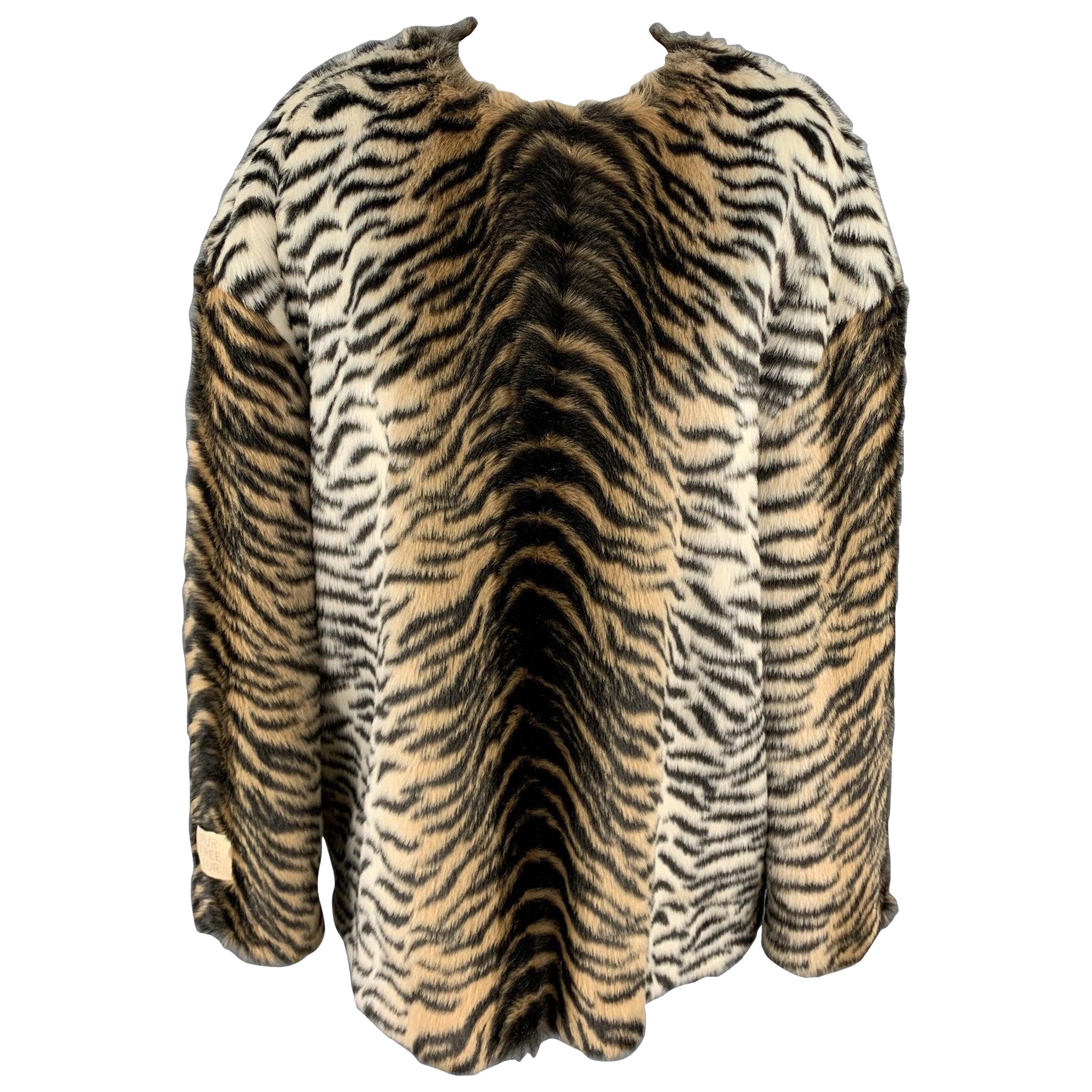 STELLA McCARTNEY Size M Black & Tan Tiger Print Faux Fur Oversized Sweater For Sale