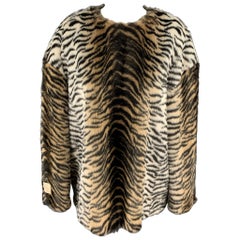 STELLA McCARTNEY Size M Black & Tan Tiger Print Faux Fur Oversized Sweater