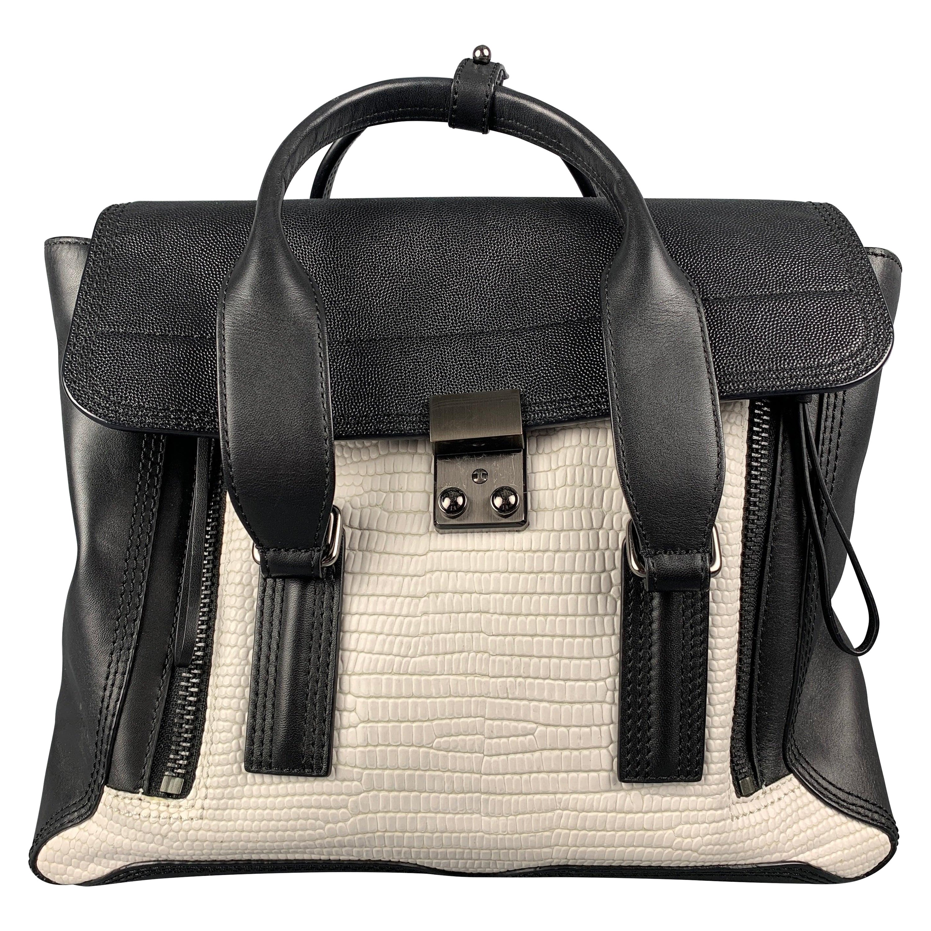 3.1 PHILLIP LIM White Textured Embossed Leather Crossbody Pashli Satchel Handbag For Sale