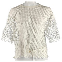 DRIES VAN NOTEN Size L White Mesh Polyester Cropped Pullover