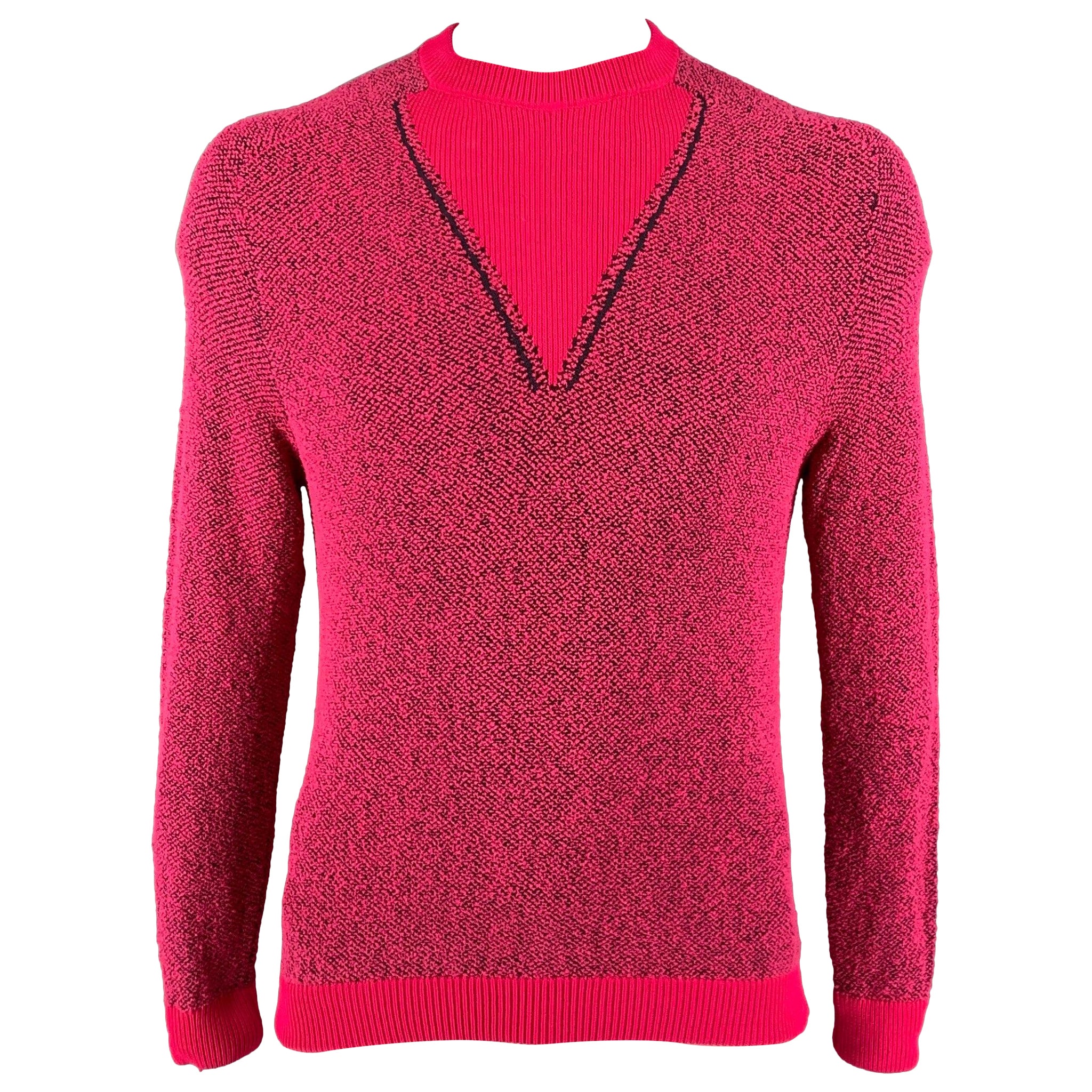 PAUL SMITH Size L Pink Black Textured Polyamide Blend Crew-Neck Pullover For Sale