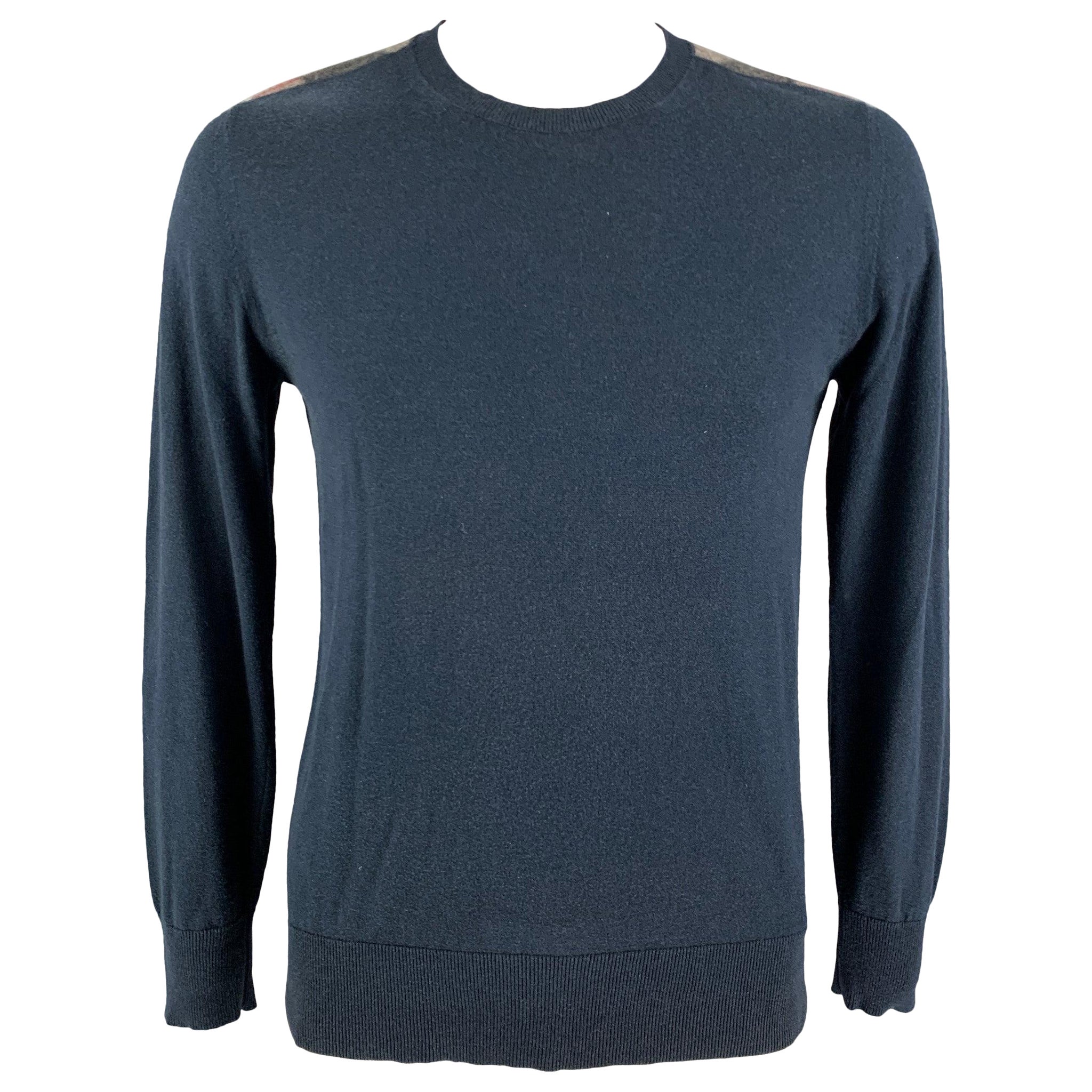 BURBERRY Size L Navy Cashmere Cotton Crew-Neck Pullover For Sale