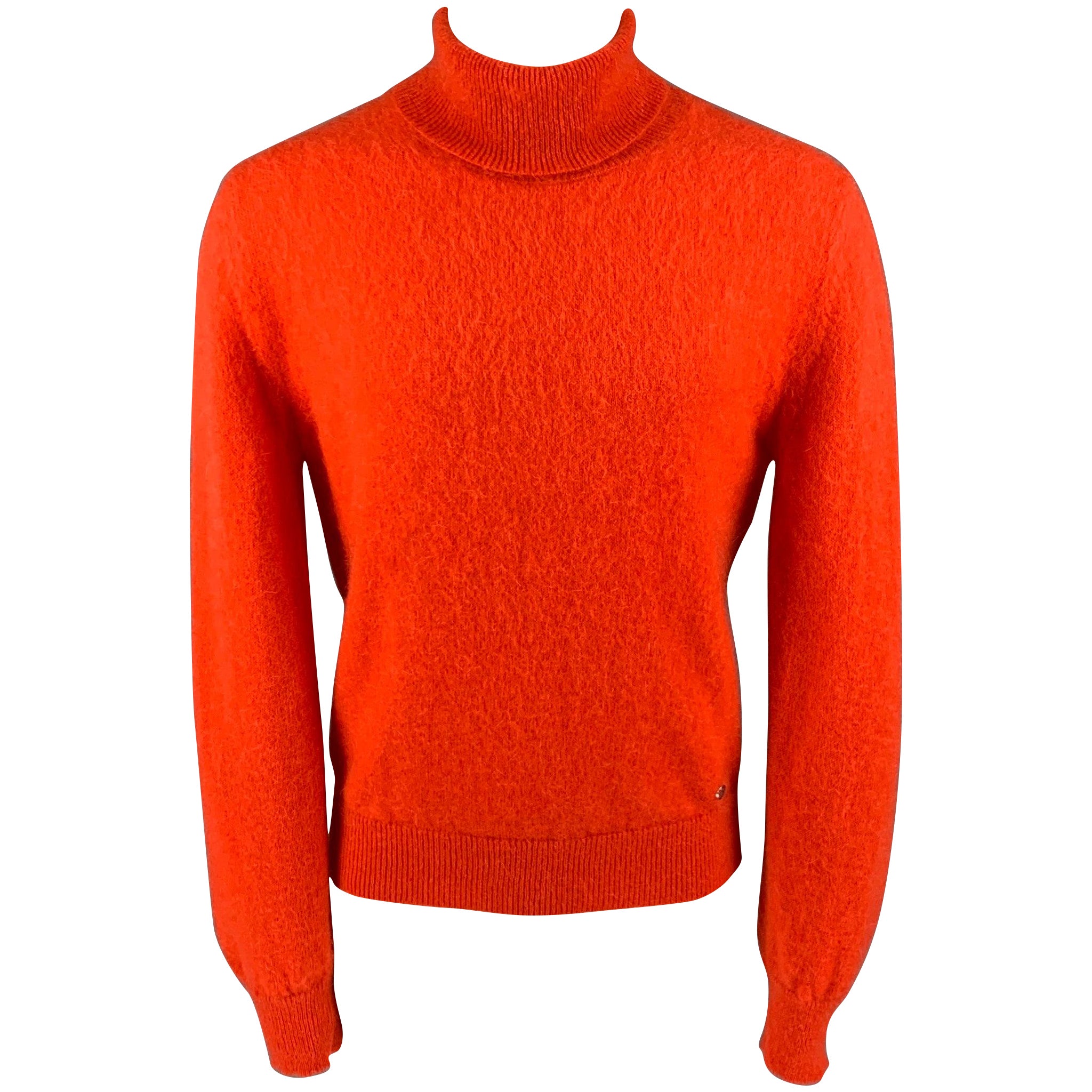 PACO RABANNE Size M Orange Mohair Blend Turtleneck Sweater For Sale