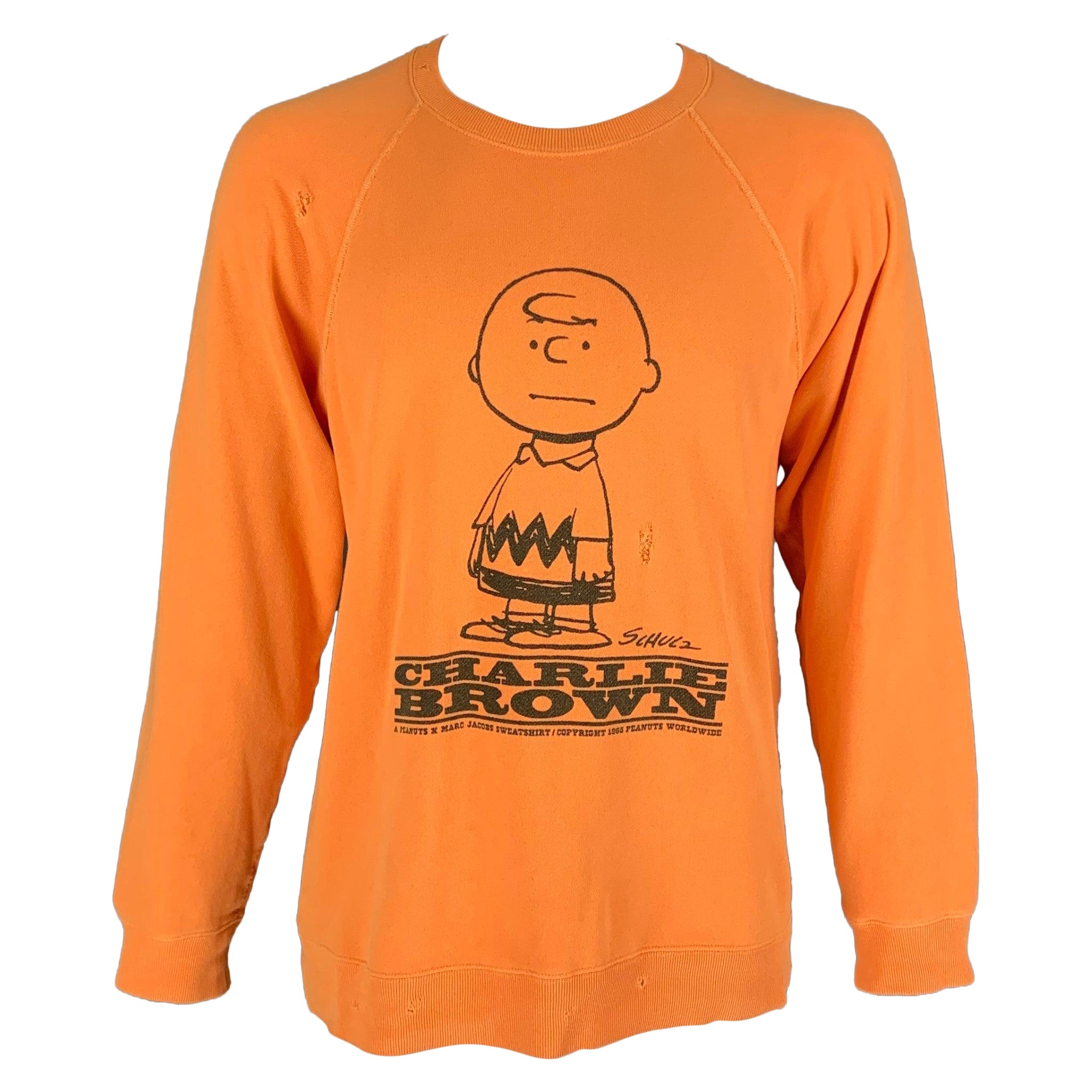 MARC JACOBS x PEANUTS Size L Orange Black Graphic Cotton Crew-Neck Sweatshirt For Sale