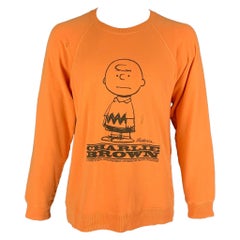MARC JACOBS x PEANUTS - Sweat-shirt à col ras du cou en coton graphique orange et noir, taille L