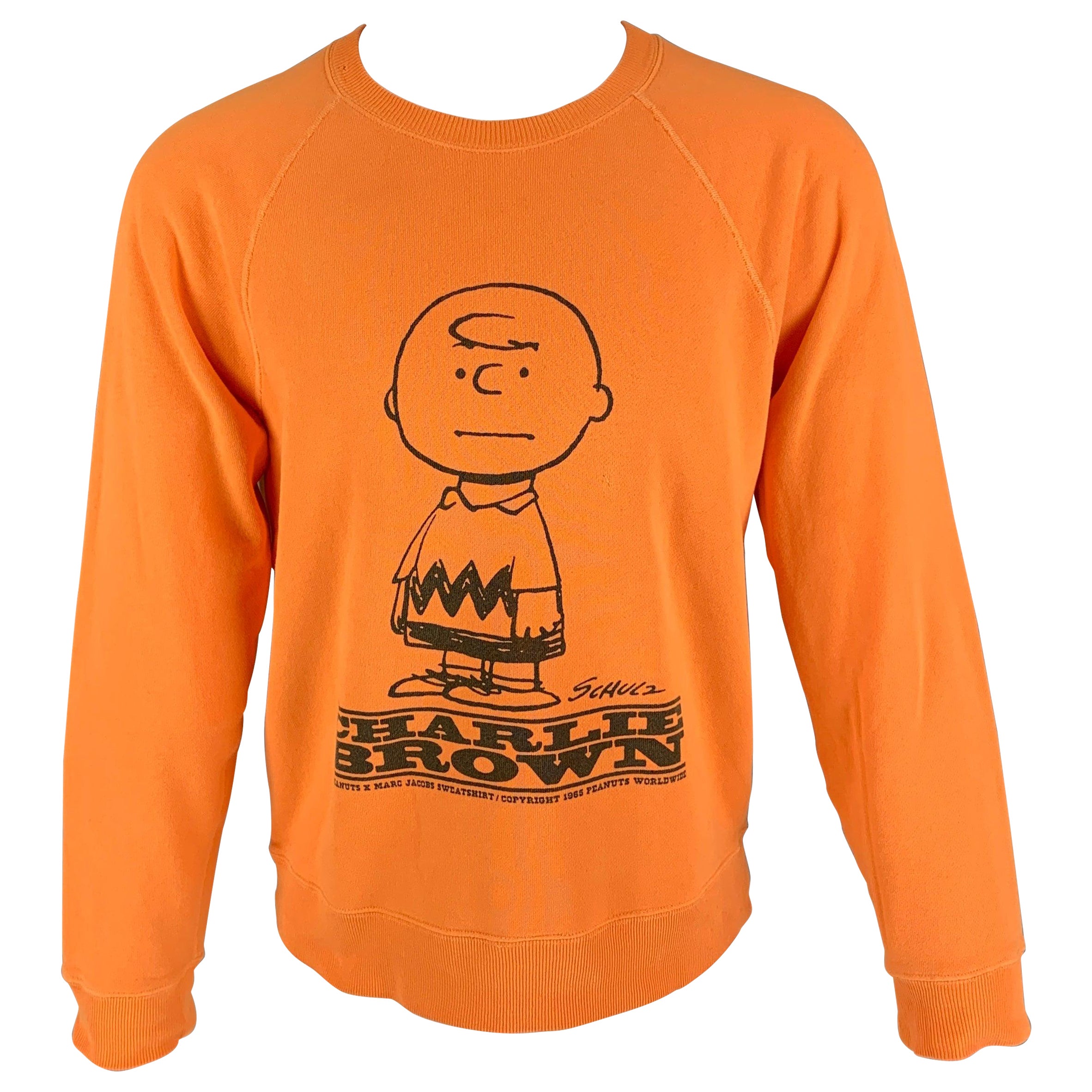 MARC JACOBS x PEANUTS Size XS Orange Black Graphic Cotton Crew-Neck Sweatshirt For Sale