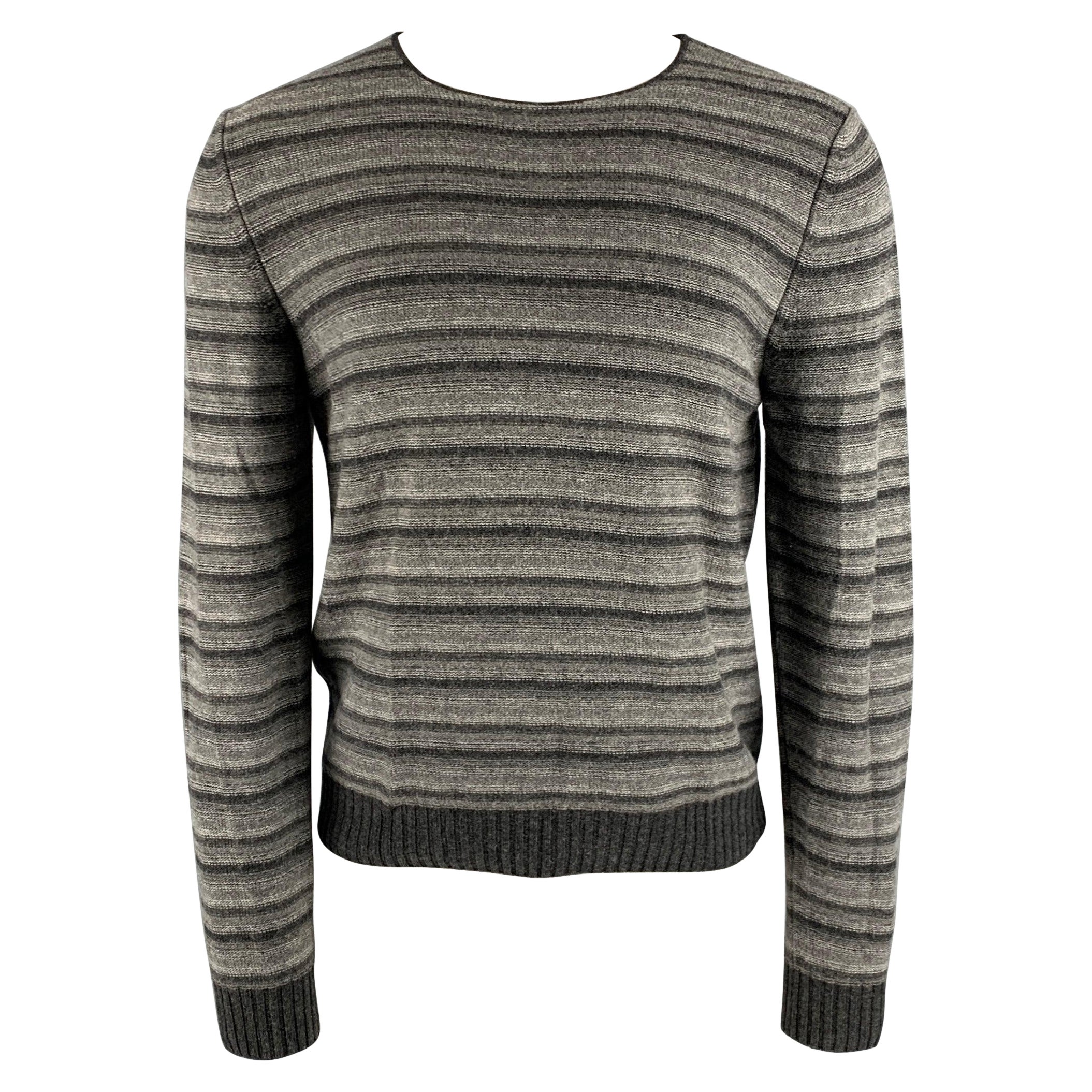 ERMENEGILDO ZEGNA Size M Grey Stripe Cotton Blend Pullover For Sale