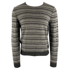 ERMENEGILDO ZEGNA Größe M Grau gestreifter Pullover aus Baumwollmischung mit Streifen