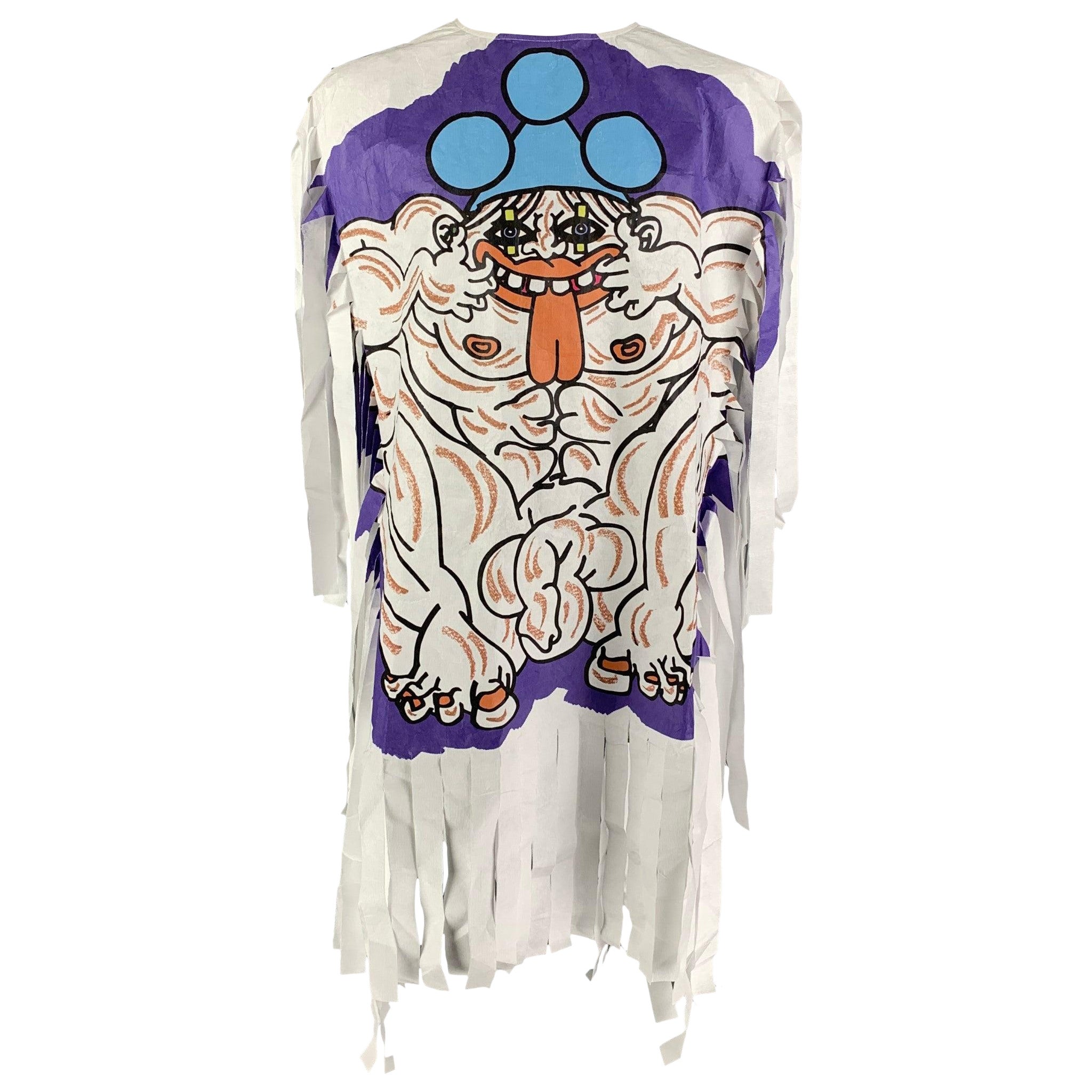 WALTER VAN BEIRENDONCK SS22 White Blue Graphic Tyvek Smile Poncho For Sale