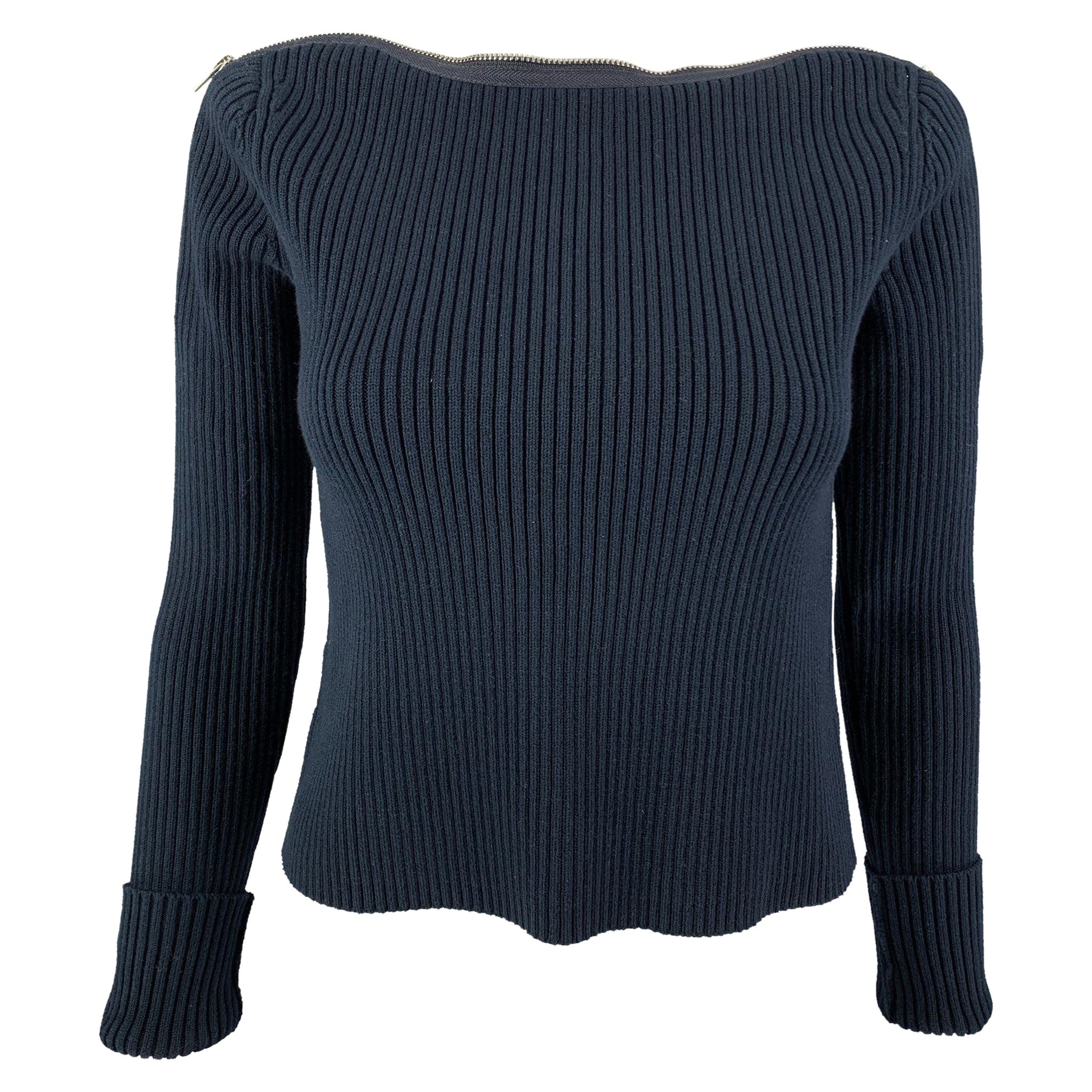 ALEXANDER WANG Size XS Navy Cotton Blend Ribbed Pullover For Sale