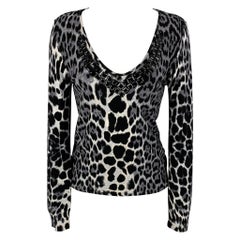 BLUMARINE Size 8 Grey & Black Animal Print Jersey Pullover