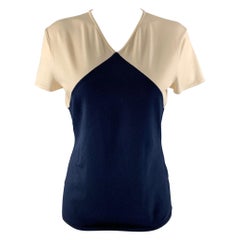 RALPH LAUREN Size M Cream and  Navy Silk Blend Color Block Pullover