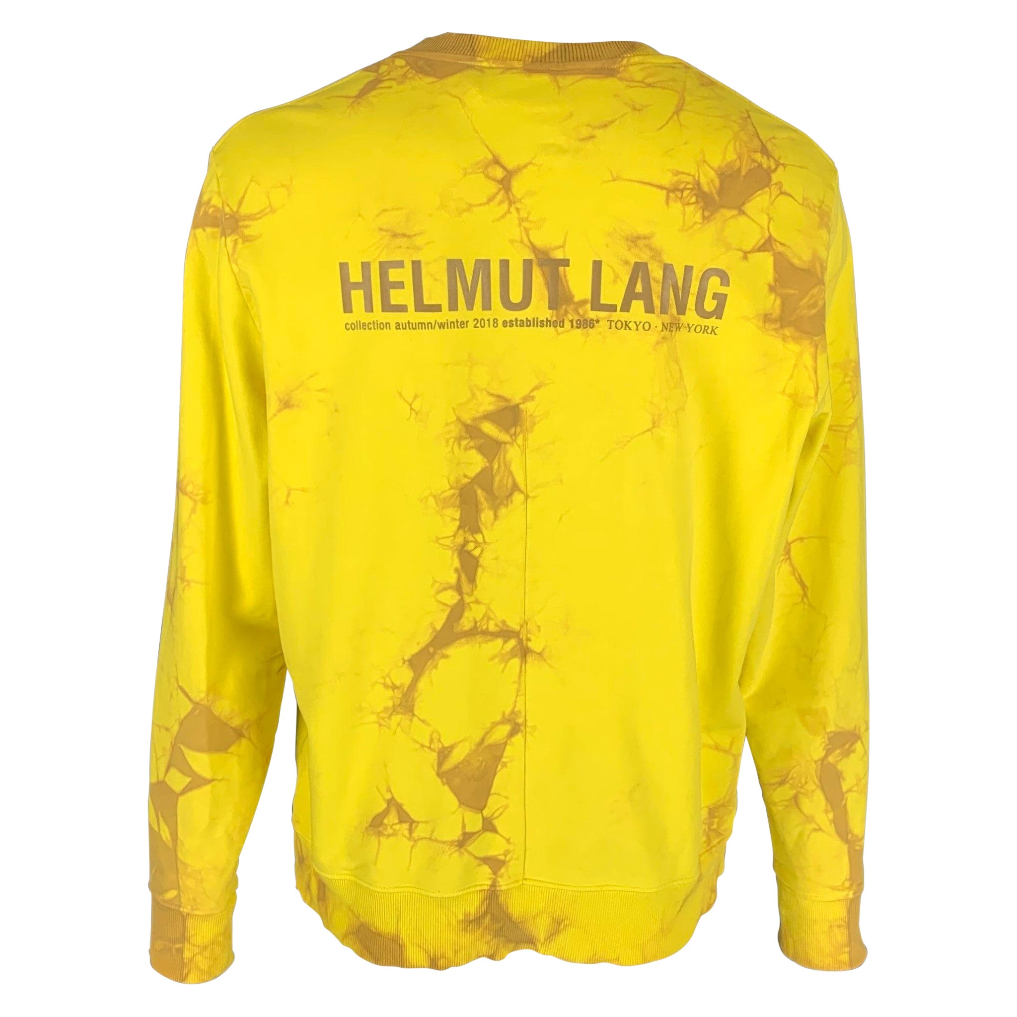 HELMUT LANG Size XXL Yellow Brown Tie Dye Cotton Crew-Neck Sweatshirt For Sale