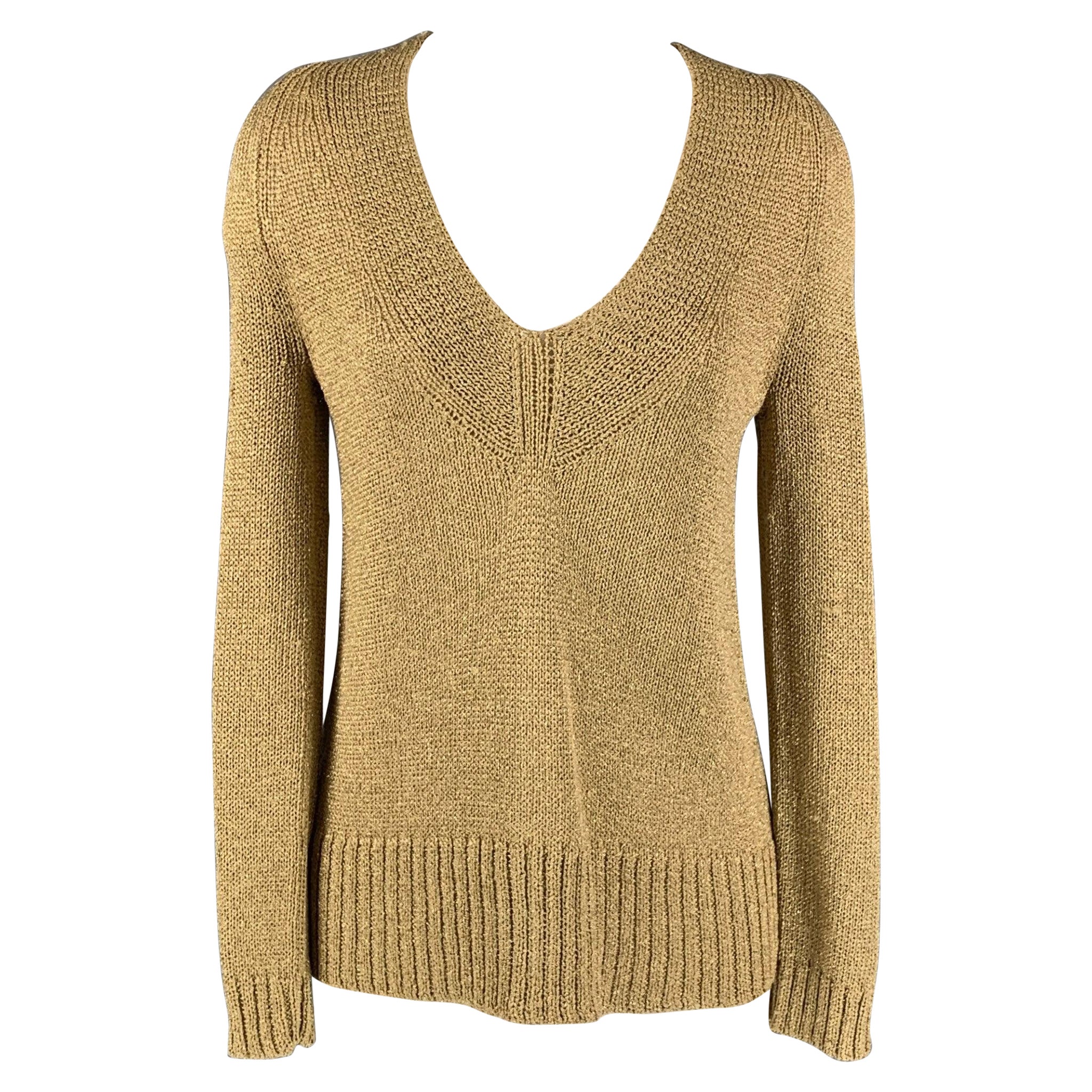 DIANE VON FURSTENBERG Size S Gold Acetate Blend Knitted Pullover For Sale