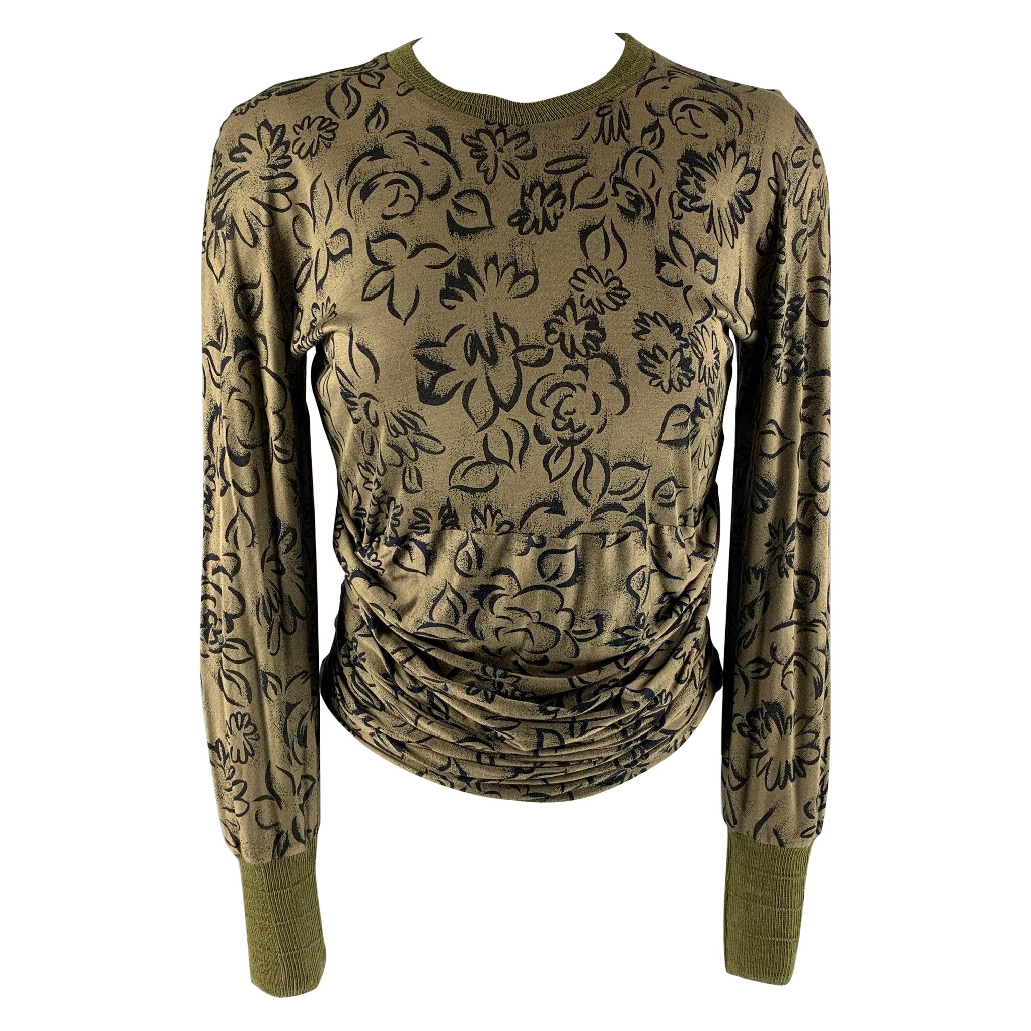 GIANNI VERSACE Size S Green and Black Viscose &  Silk Abstract Pullover For Sale