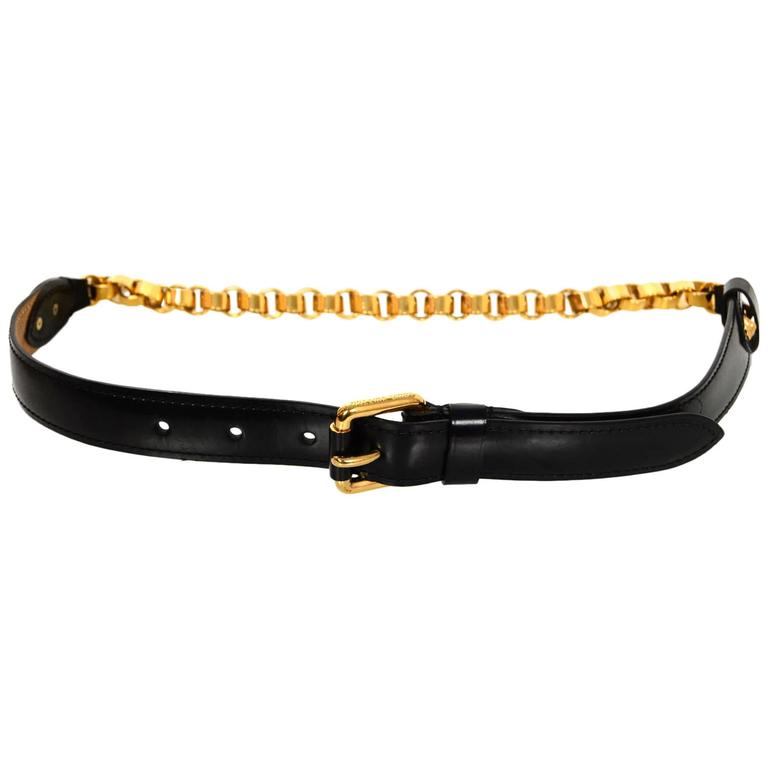 Louis Vuitton Black Leather and Goldtone Chain Belt Sz 75 at 1stdibs