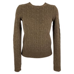 RALPH LAUREN Brown Cashmere Cable Knit Crew-Neck Sweater