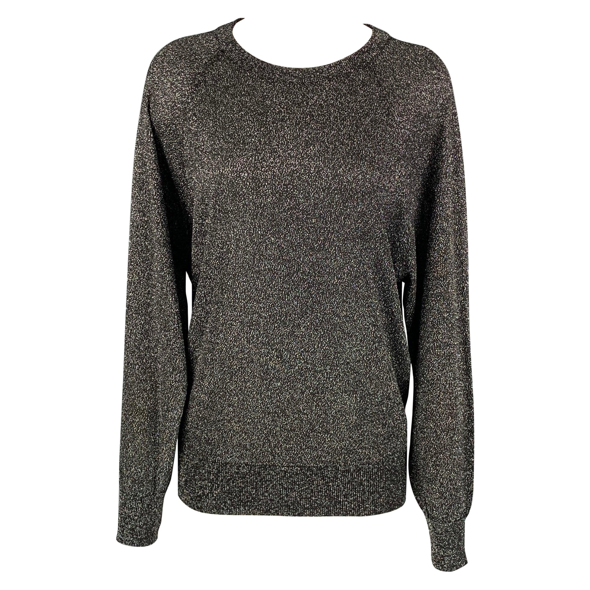 MICHAEL KORS COLLECTION Size XS Silver Metallic Acetate Blend Crew-Neck Pullover For Sale