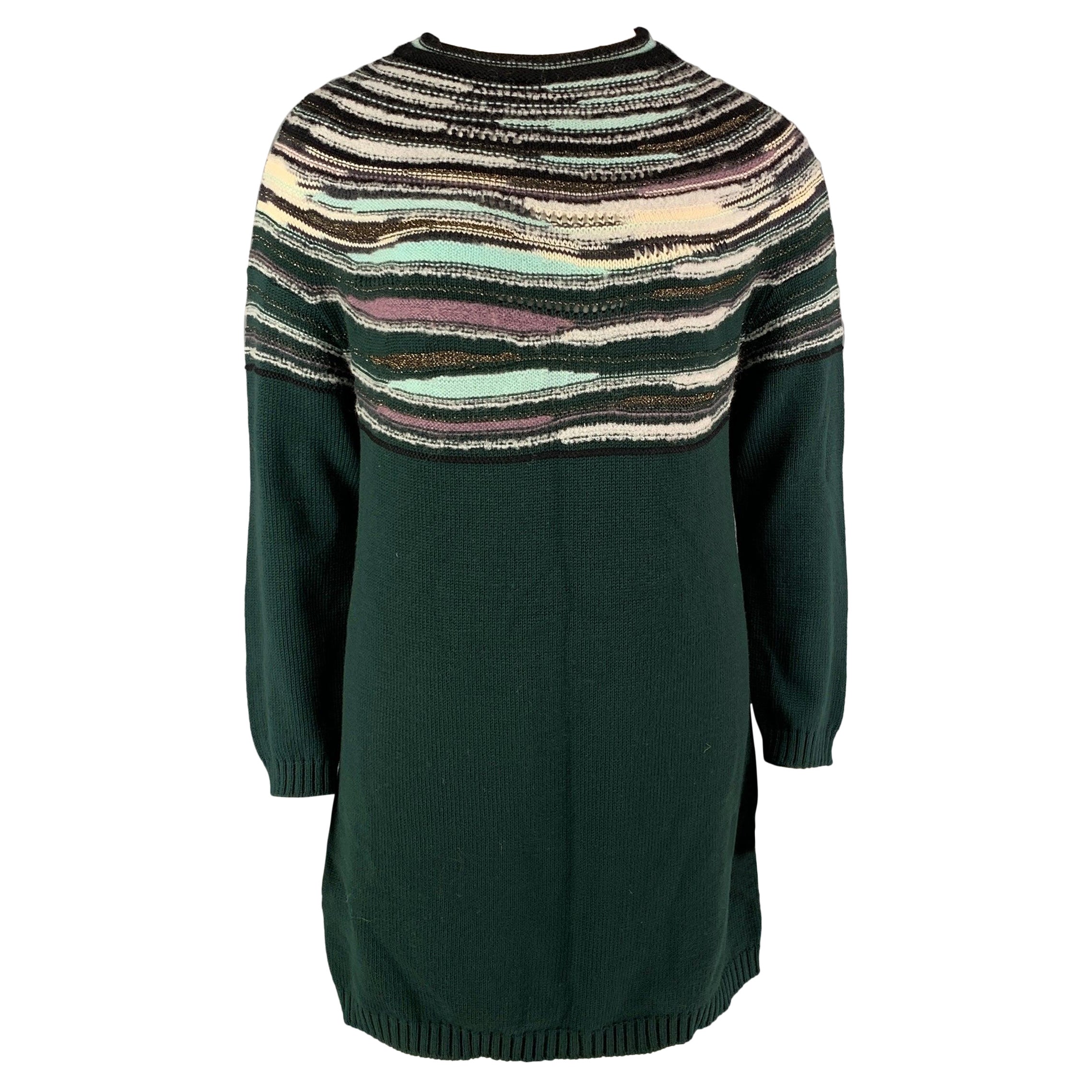 M MISSONI Size 12 Multi-Color Knitted Wool Blend Green Sweater For Sale