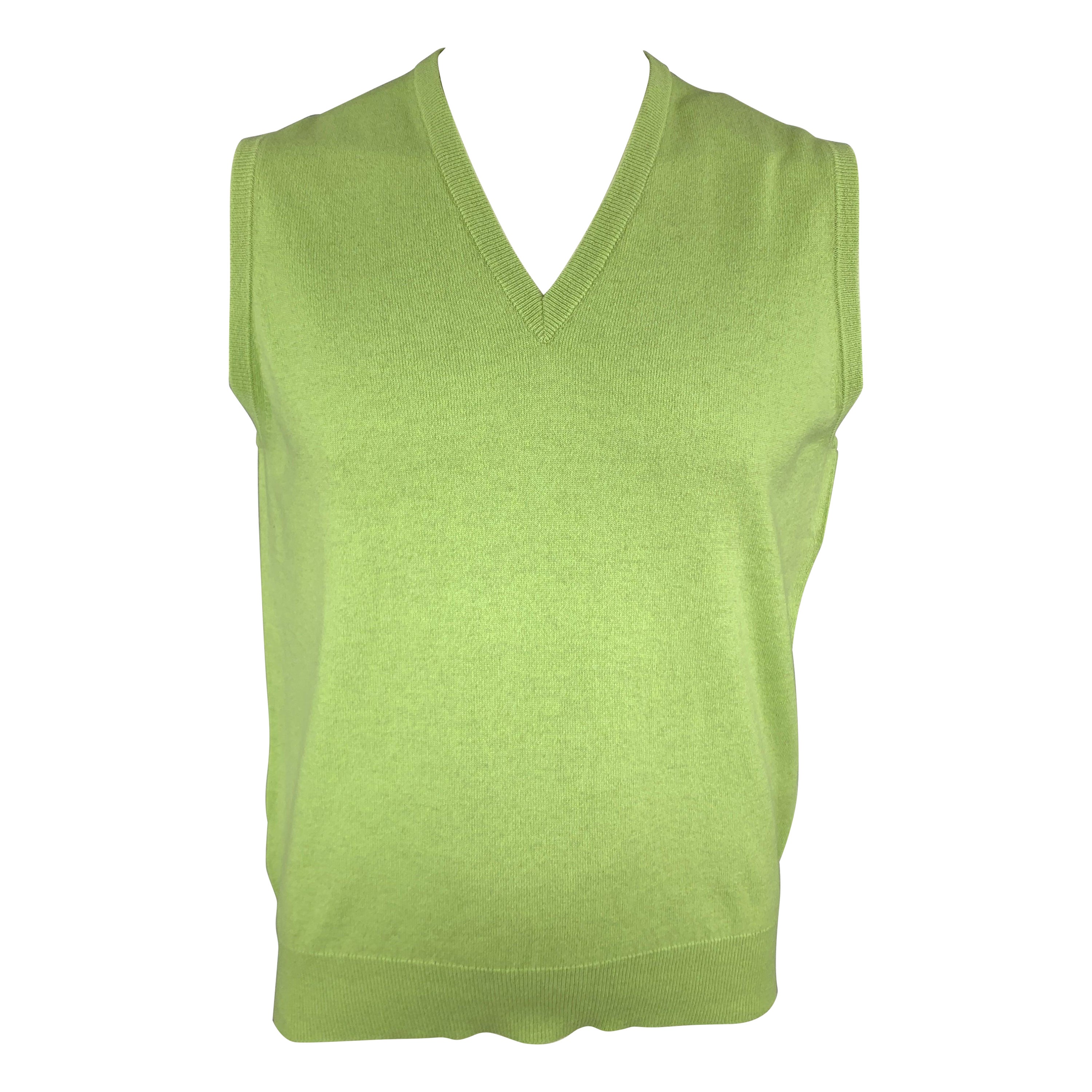 BALLANTYNE Size XL Light Green Cashmere V-Neck Sweater Vest For Sale